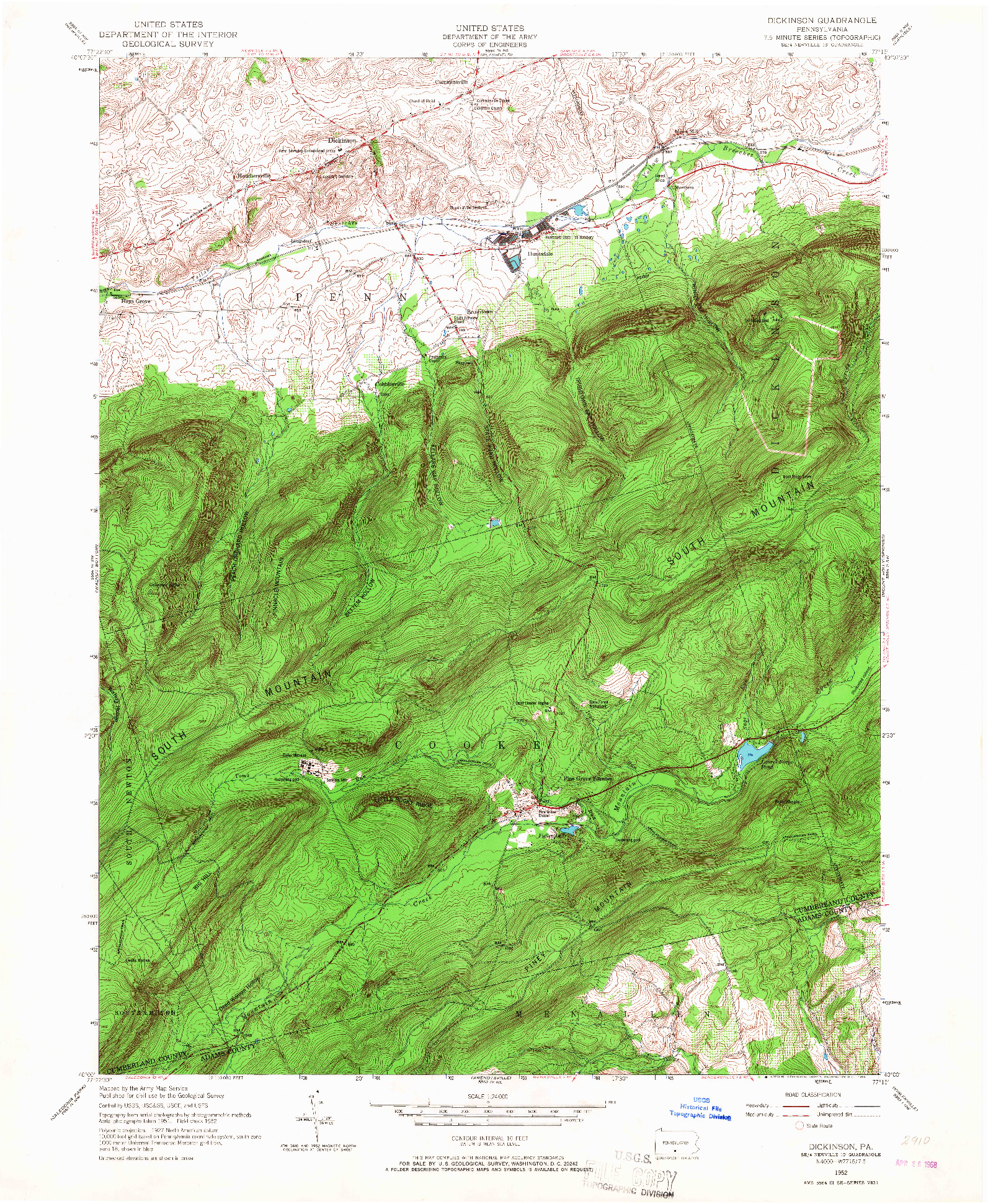 USGS 1:24000-SCALE QUADRANGLE FOR DICKINSON, PA 1952