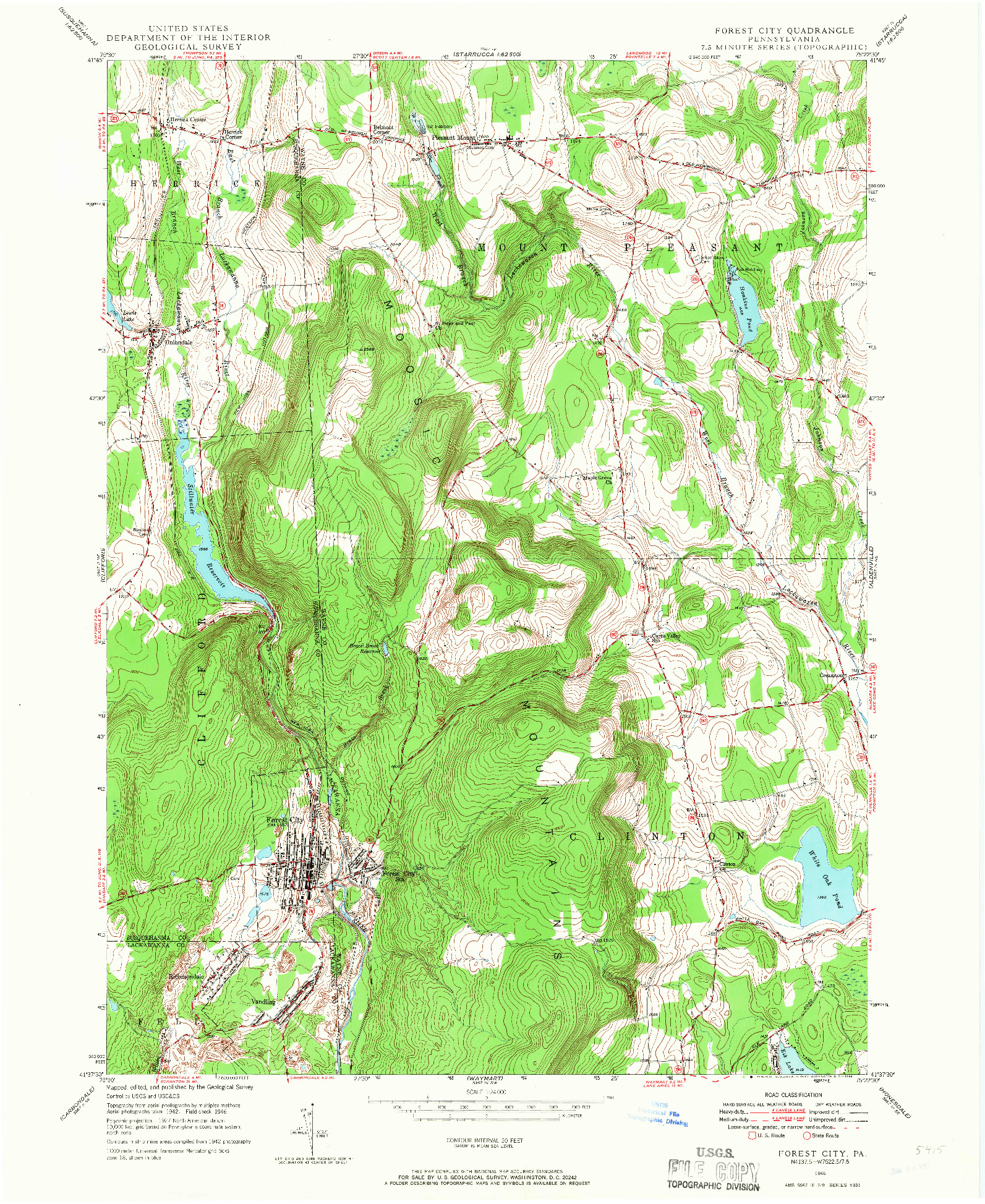 USGS 1:24000-SCALE QUADRANGLE FOR FOREST CITY, PA 1946