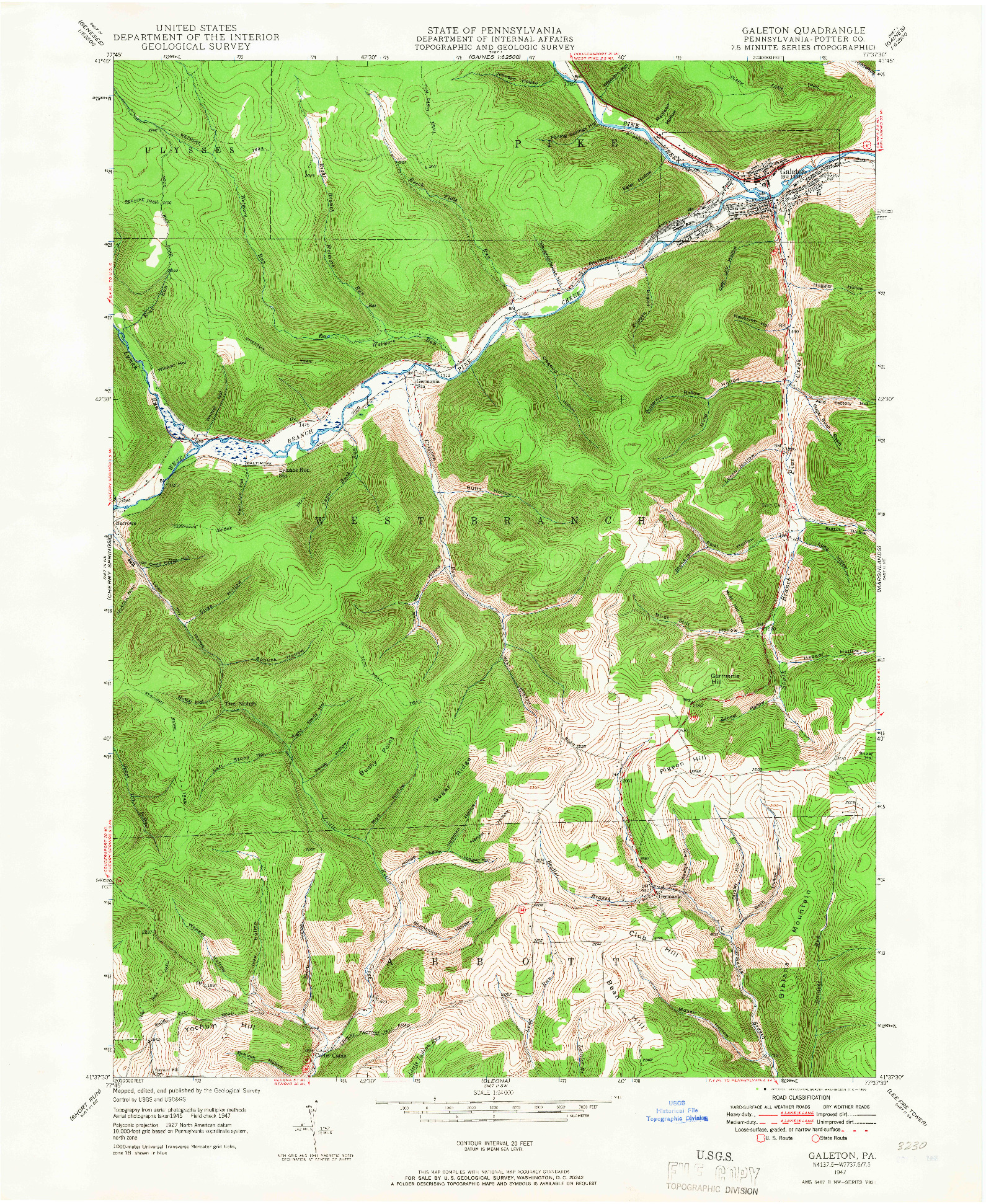 USGS 1:24000-SCALE QUADRANGLE FOR GALETON, PA 1947