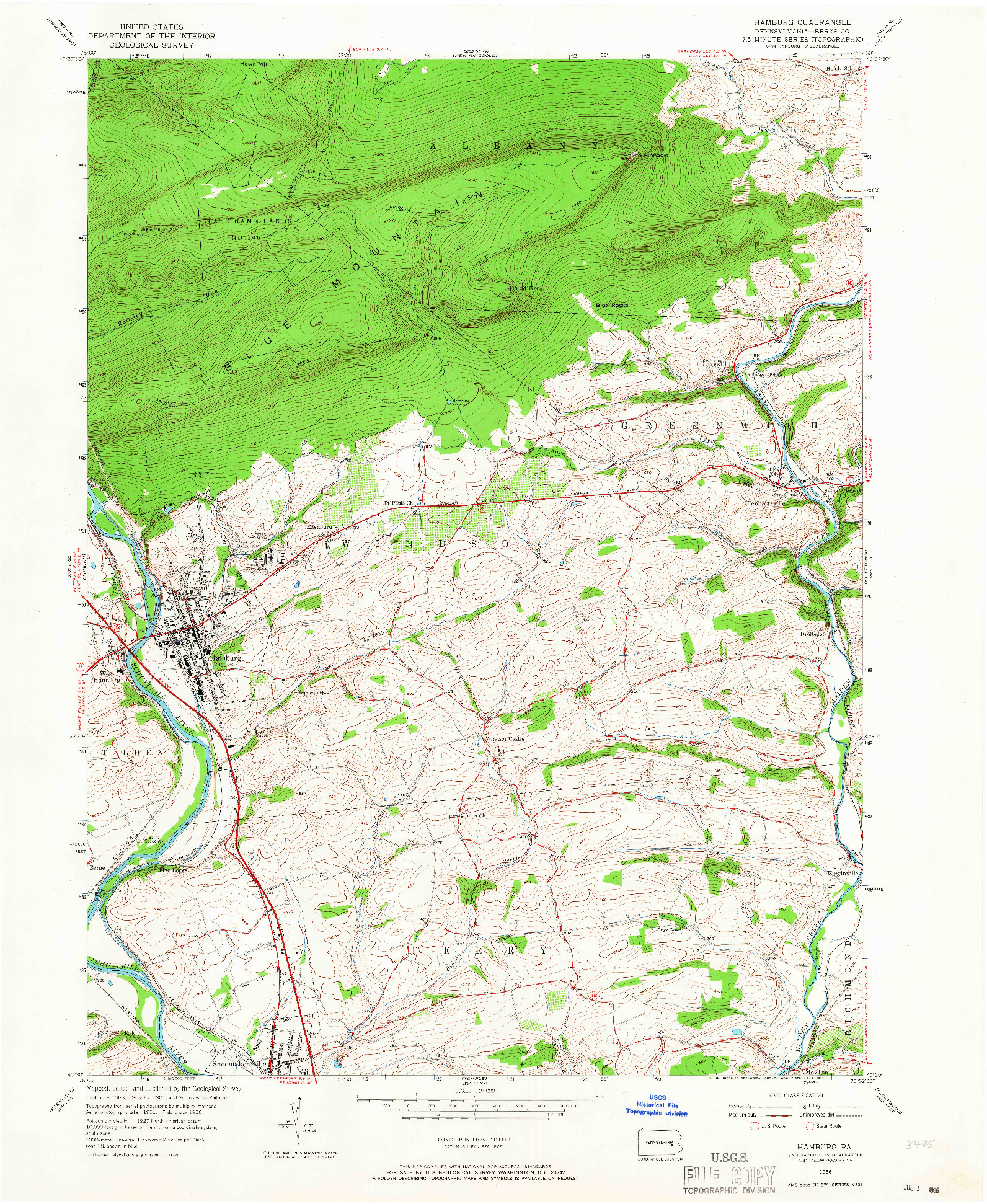 USGS 1:24000-SCALE QUADRANGLE FOR HAMBURG, PA 1956