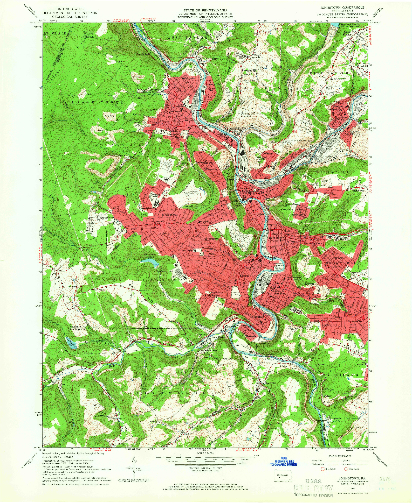 USGS 1:24000-SCALE QUADRANGLE FOR JOHNSTOWN, PA 1964