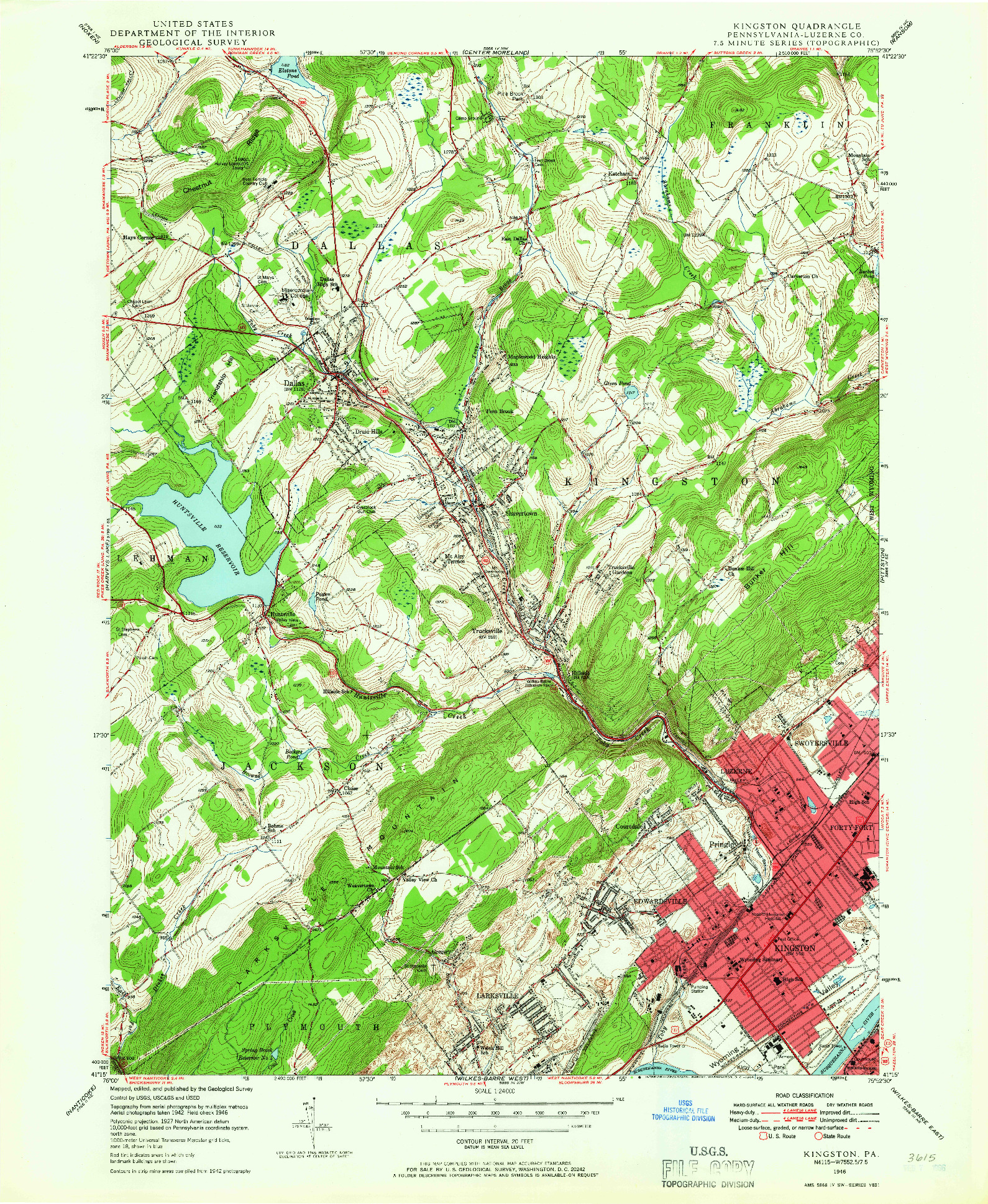 USGS 1:24000-SCALE QUADRANGLE FOR KINGSTON, PA 1946