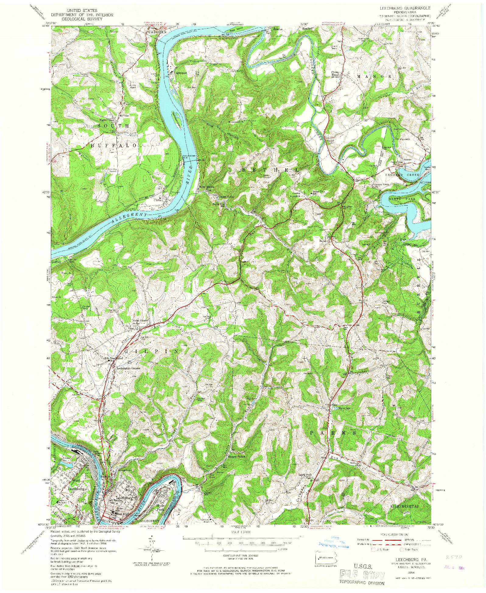 USGS 1:24000-SCALE QUADRANGLE FOR LEECHBURG, PA 1954