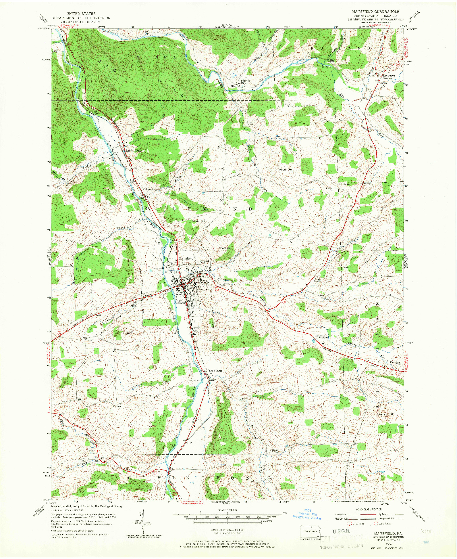 USGS 1:24000-SCALE QUADRANGLE FOR MANSFIELD, PA 1954