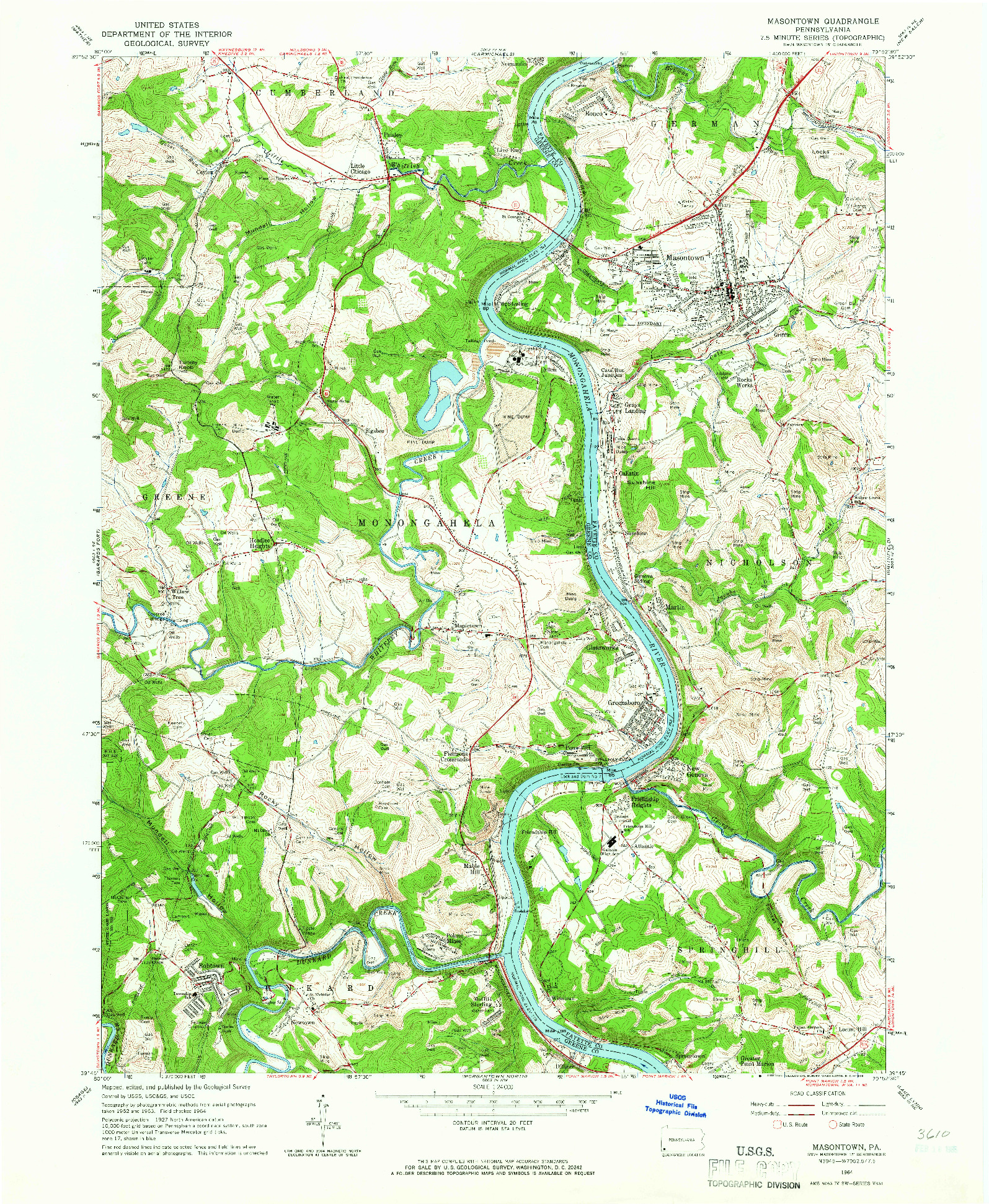 USGS 1:24000-SCALE QUADRANGLE FOR MASONTOWN, PA 1964