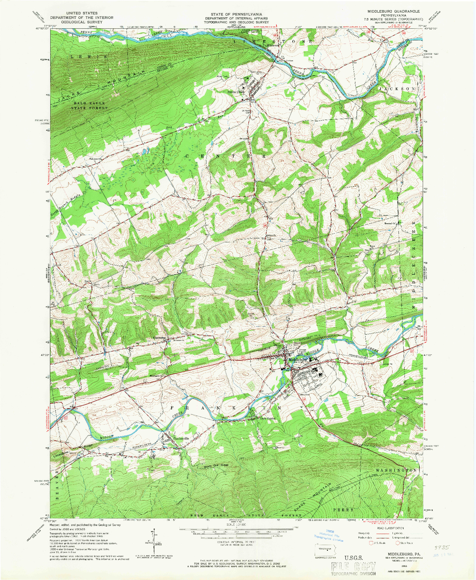 USGS 1:24000-SCALE QUADRANGLE FOR MIDDLEBURG, PA 1965