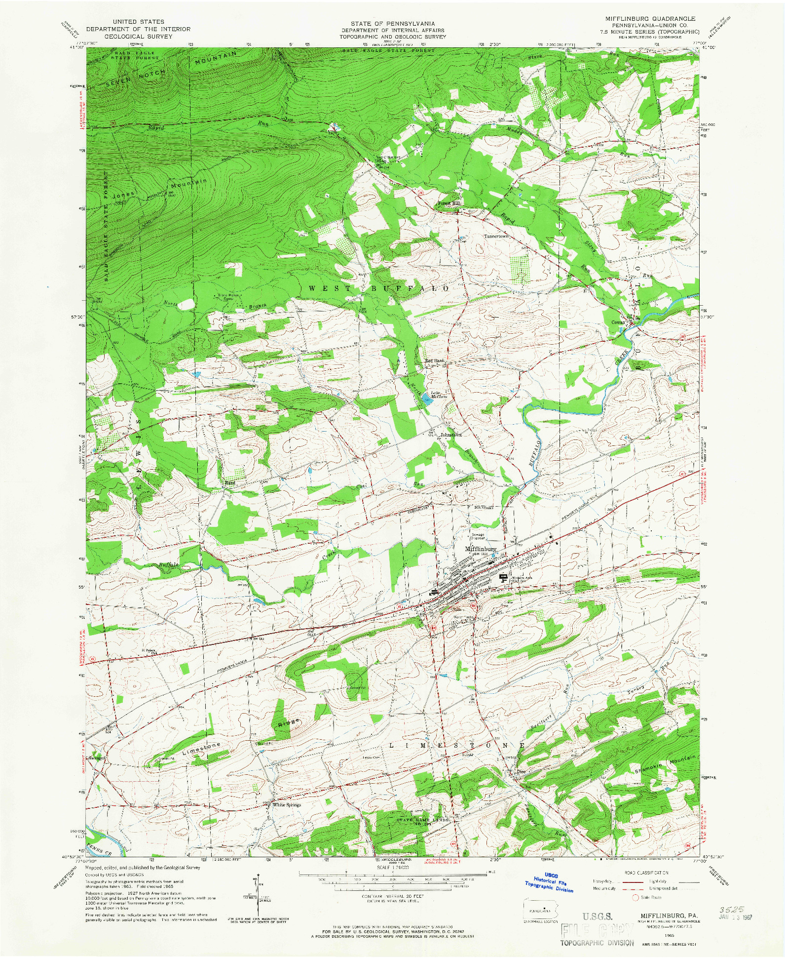 USGS 1:24000-SCALE QUADRANGLE FOR MIFFLINBURG, PA 1965