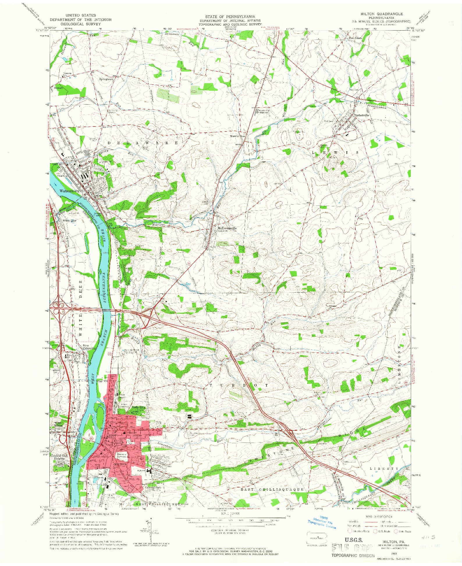 USGS 1:24000-SCALE QUADRANGLE FOR MILTON, PA 1965