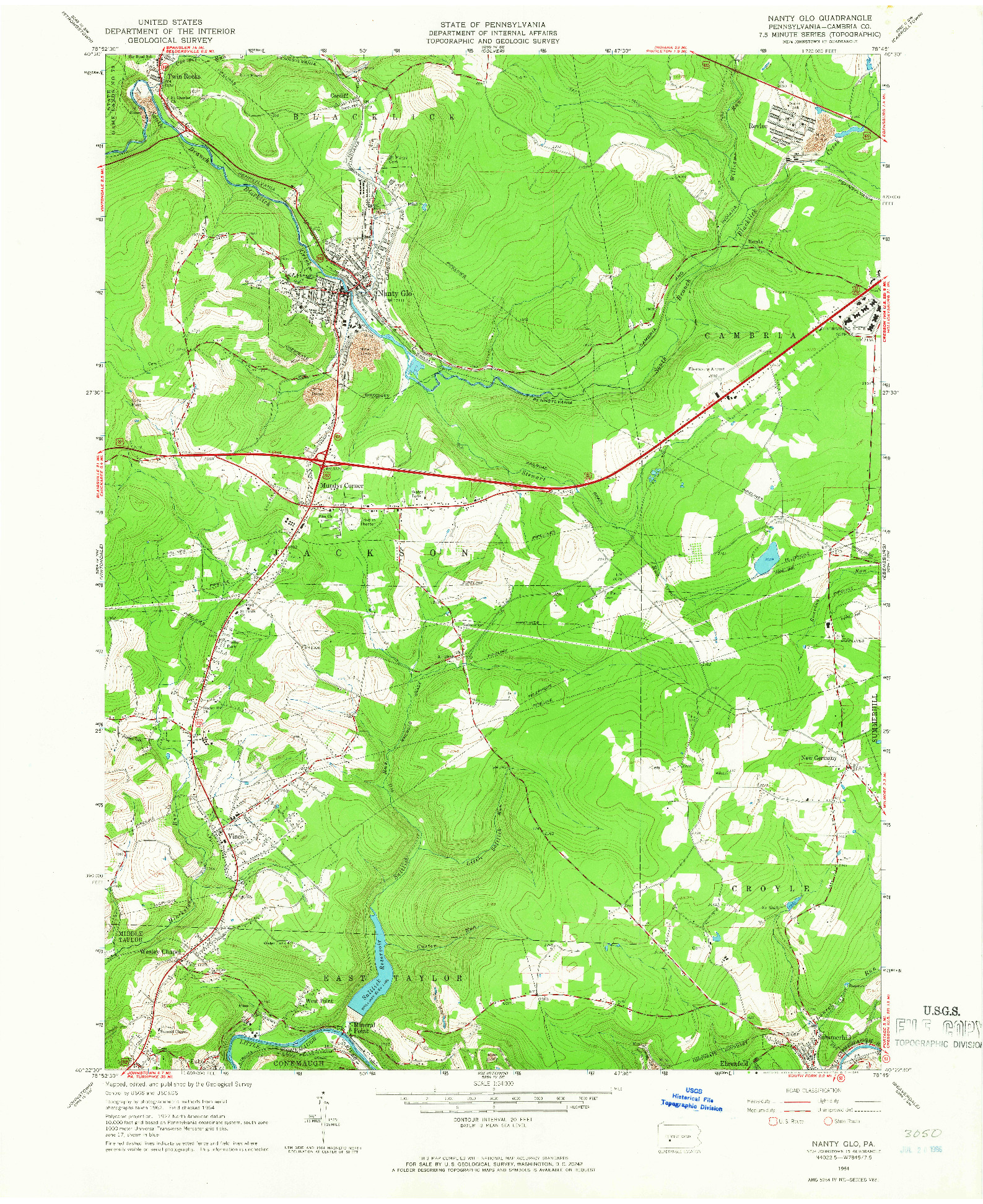 USGS 1:24000-SCALE QUADRANGLE FOR NANTY GLO, PA 1964