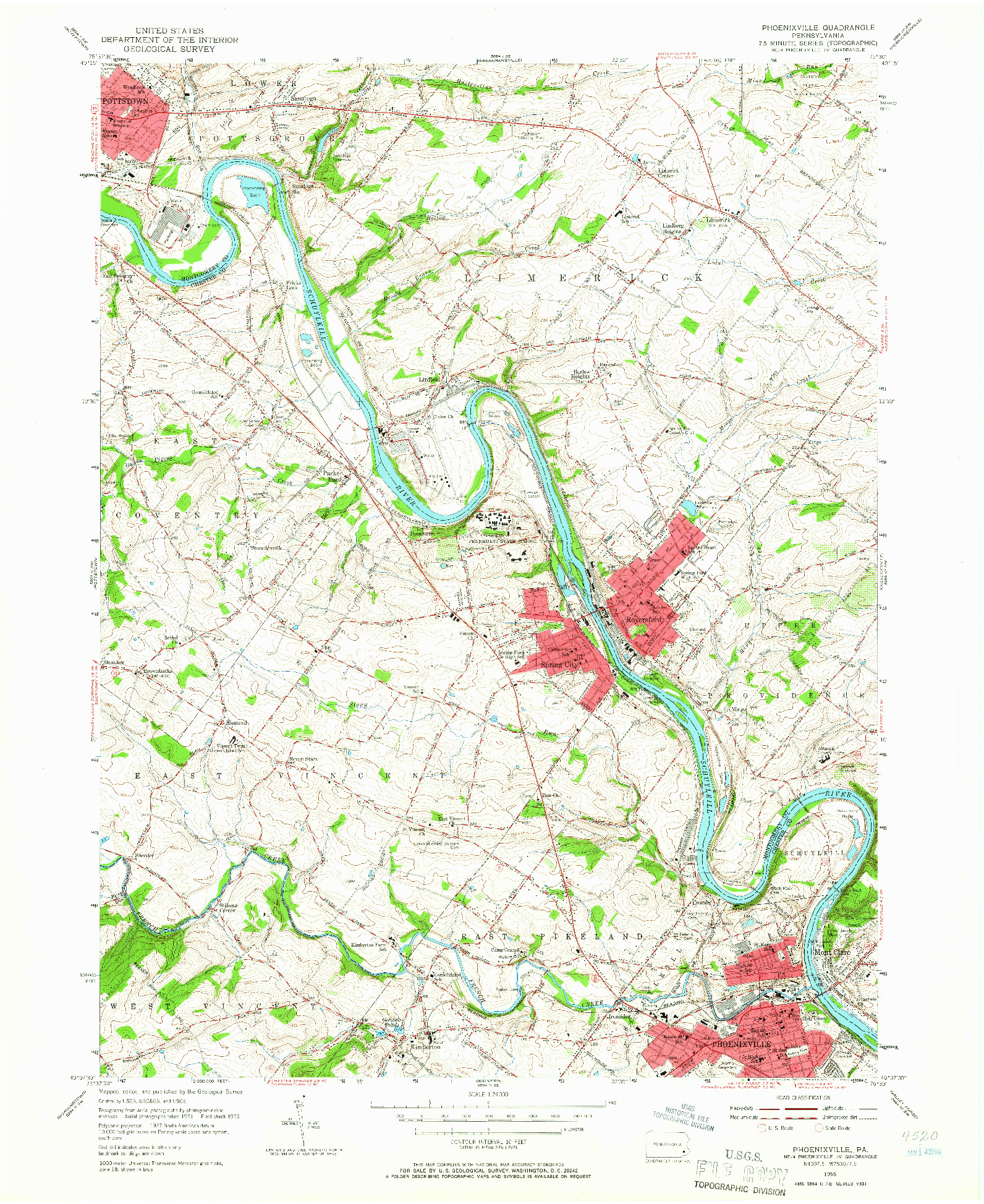 USGS 1:24000-SCALE QUADRANGLE FOR PHOENIXVILLE, PA 1955