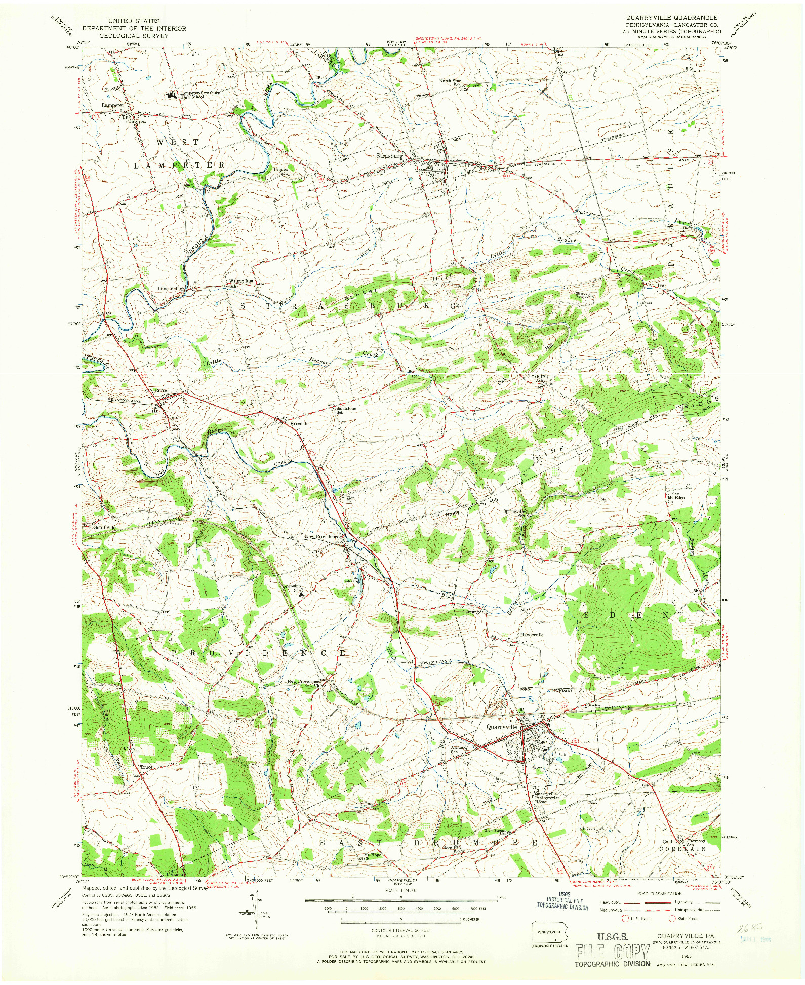 USGS 1:24000-SCALE QUADRANGLE FOR QUARRYVILLE, PA 1955