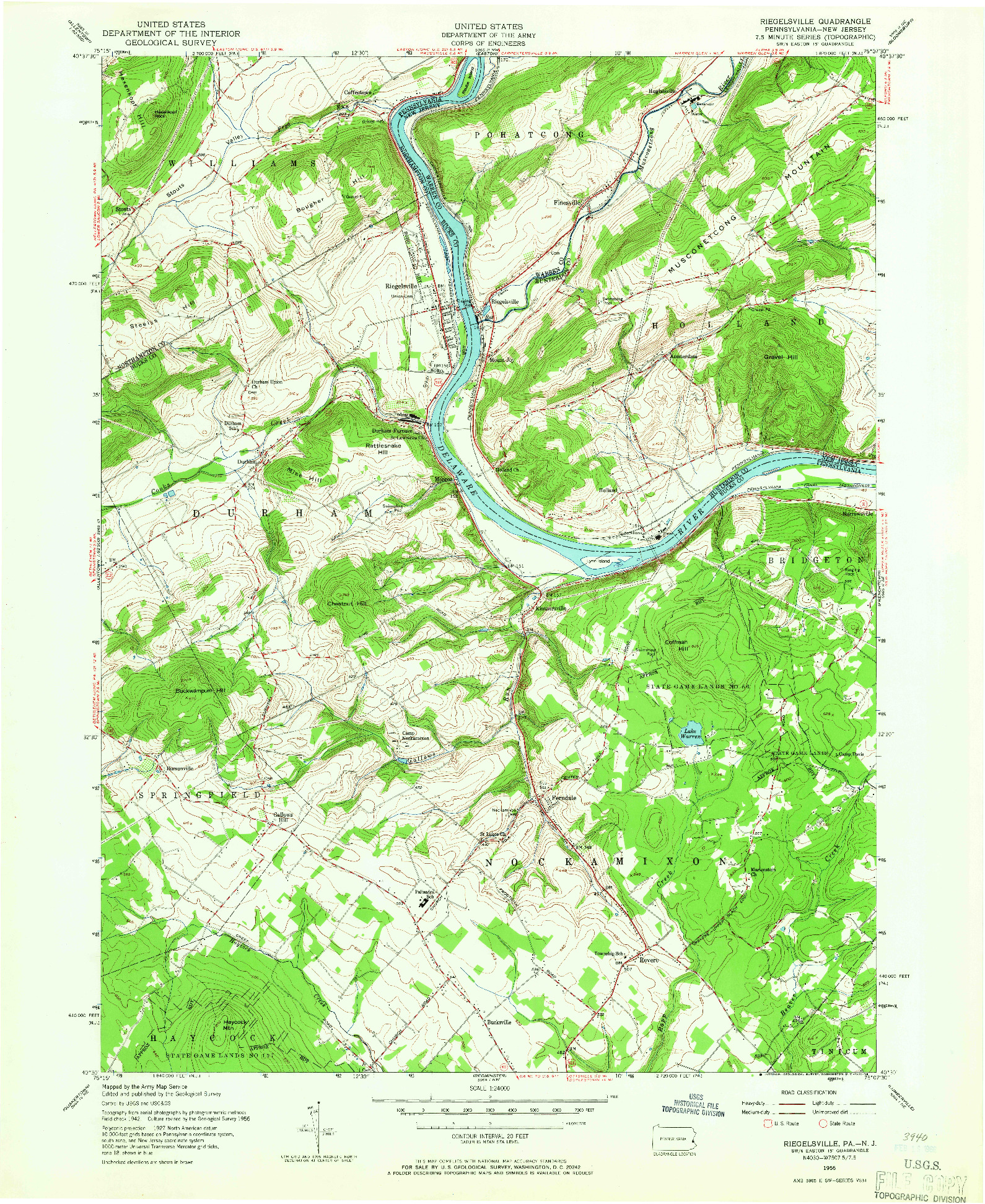 USGS 1:24000-SCALE QUADRANGLE FOR RIEGELSVILLE, PA 1956