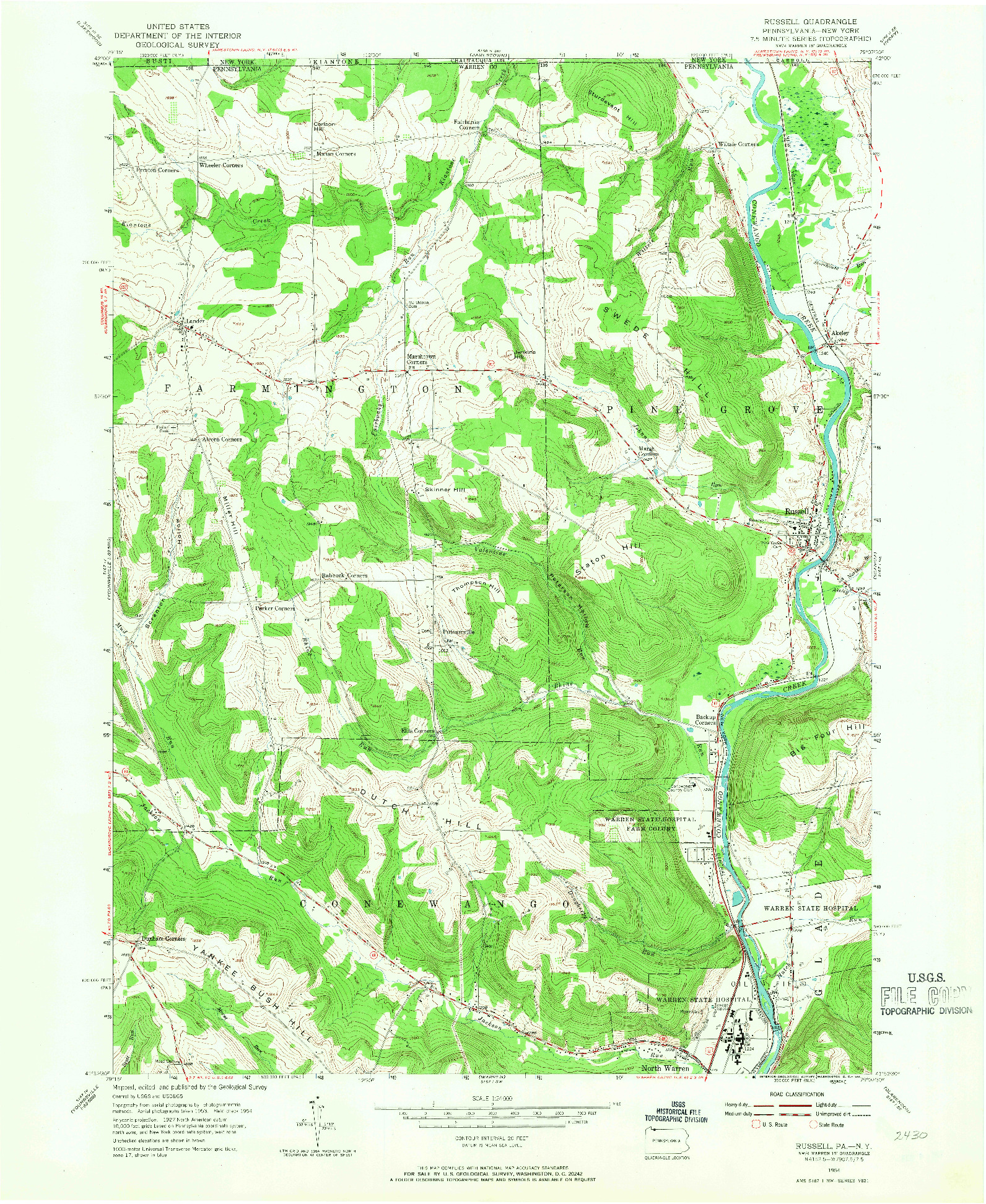 USGS 1:24000-SCALE QUADRANGLE FOR RUSSELL, PA 1954