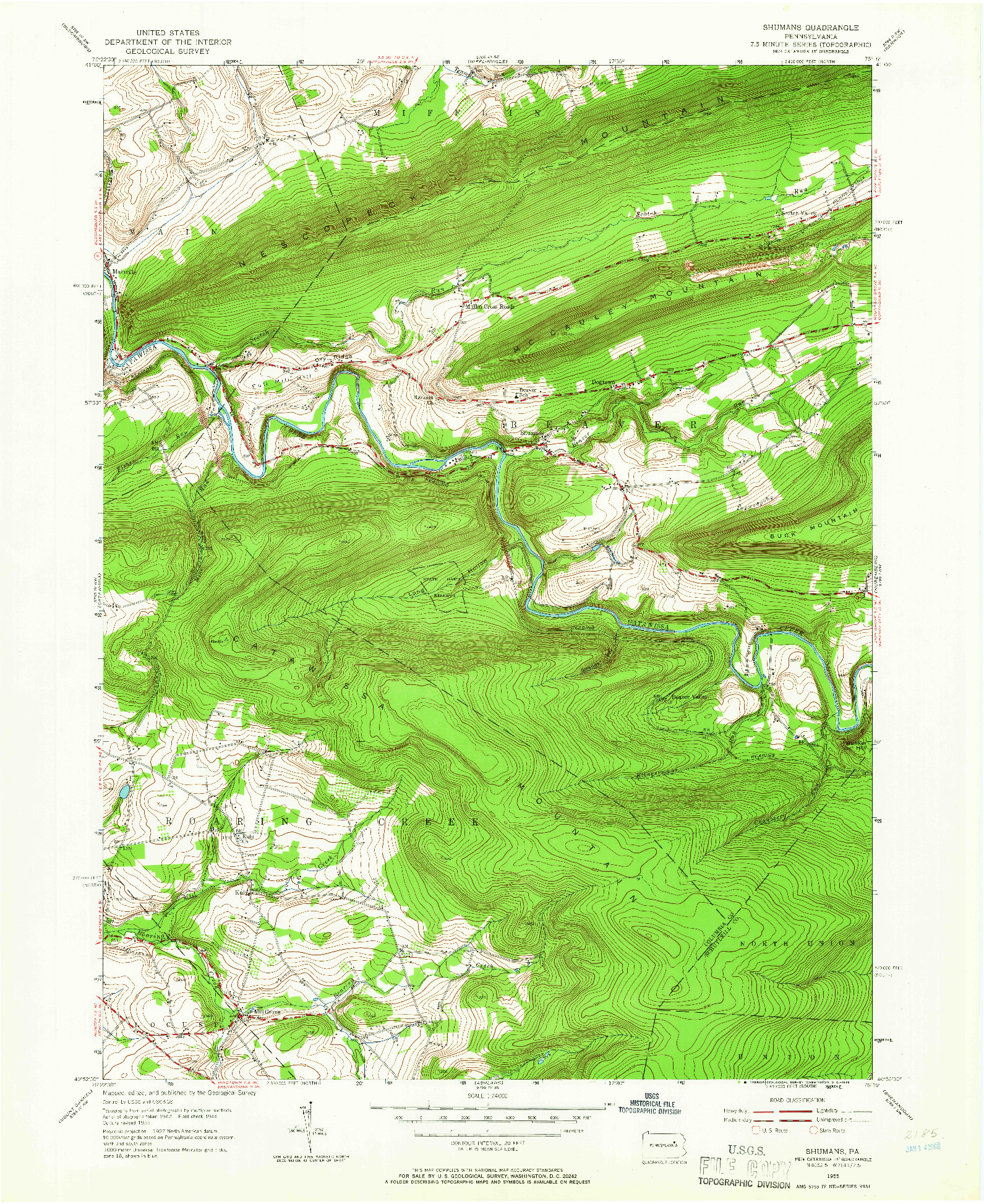 USGS 1:24000-SCALE QUADRANGLE FOR SHUMANS, PA 1955