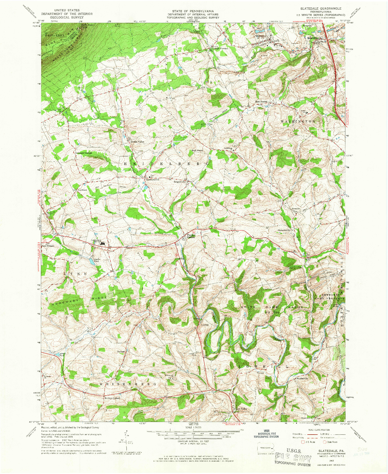 USGS 1:24000-SCALE QUADRANGLE FOR SLATEDALE, PA 1965