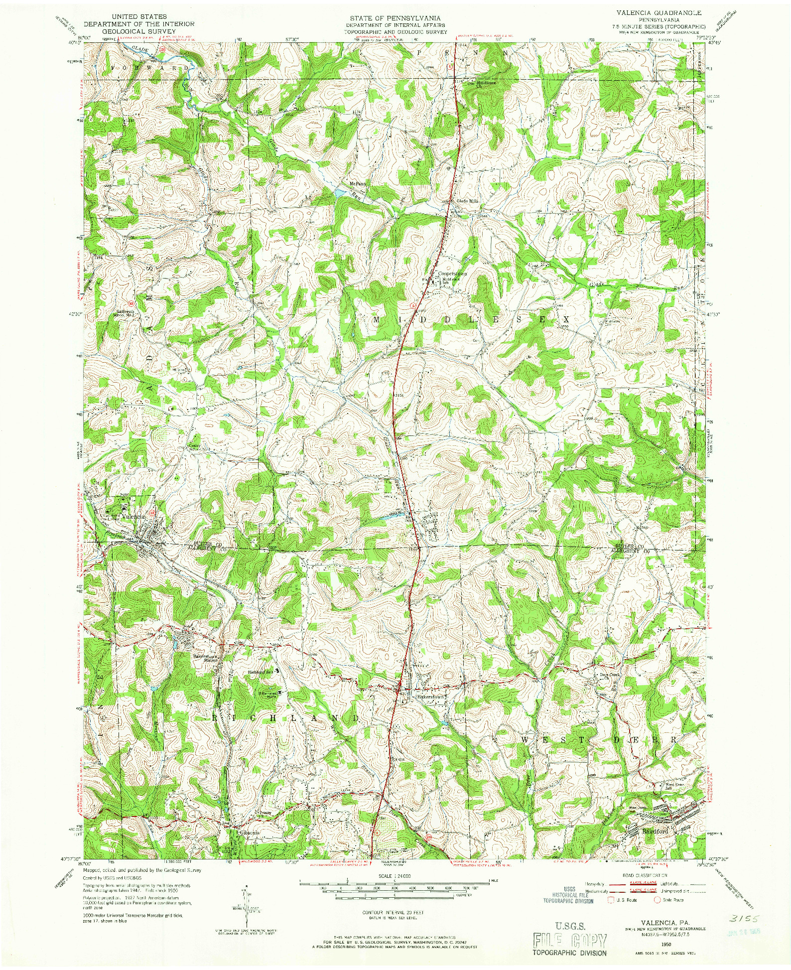 USGS 1:24000-SCALE QUADRANGLE FOR VALENCIA, PA 1950