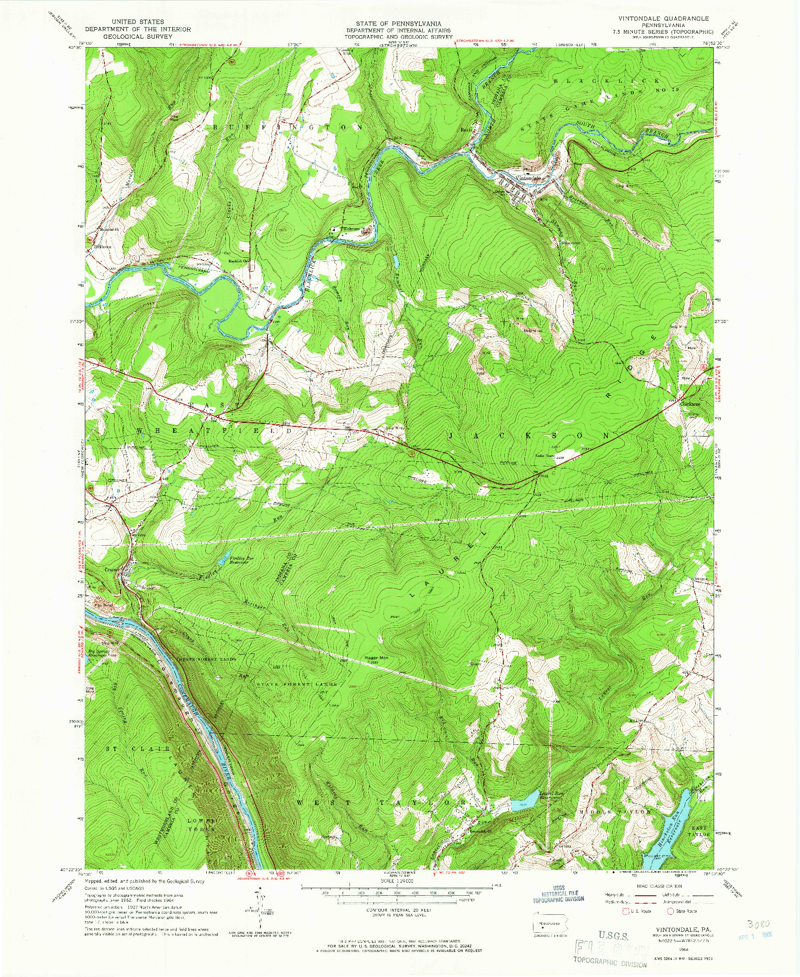 USGS 1:24000-SCALE QUADRANGLE FOR VINTONDALE, PA 1964