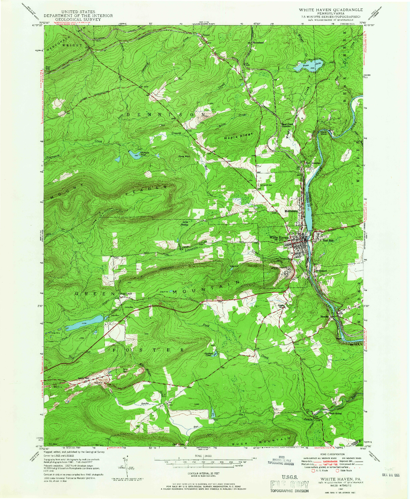 USGS 1:24000-SCALE QUADRANGLE FOR WHITE HAVEN, PA 1947