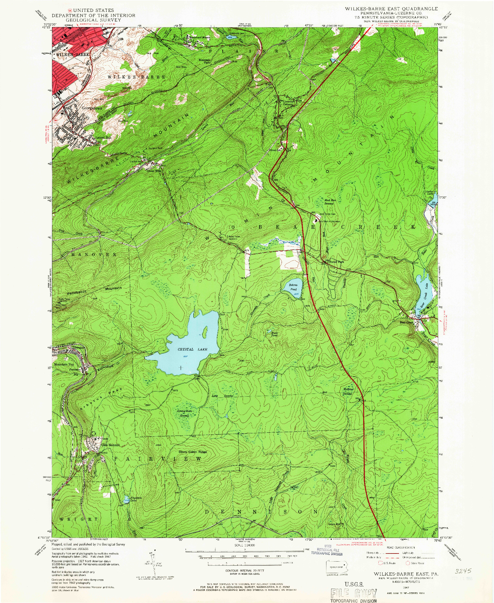 USGS 1:24000-SCALE QUADRANGLE FOR WILKES-BARRE EAST, PA 1947