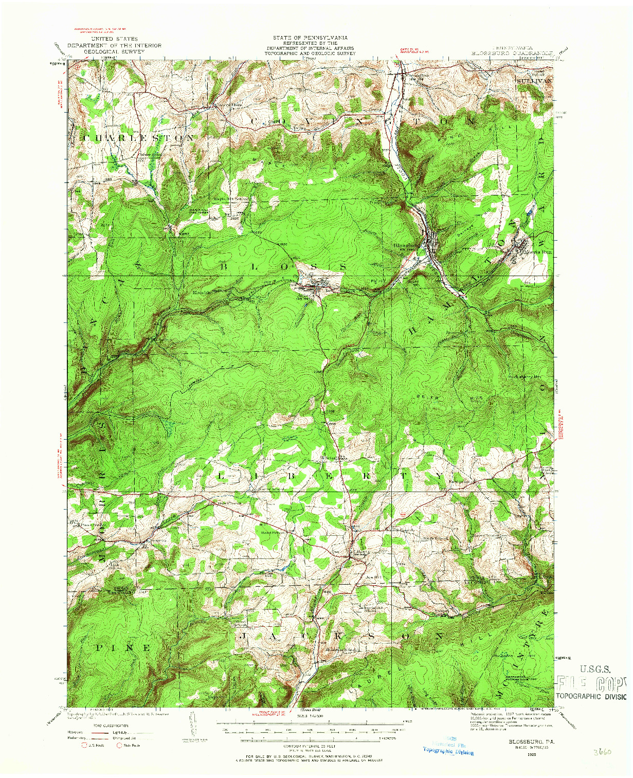 USGS 1:62500-SCALE QUADRANGLE FOR BLOSSBURG, PA 1925