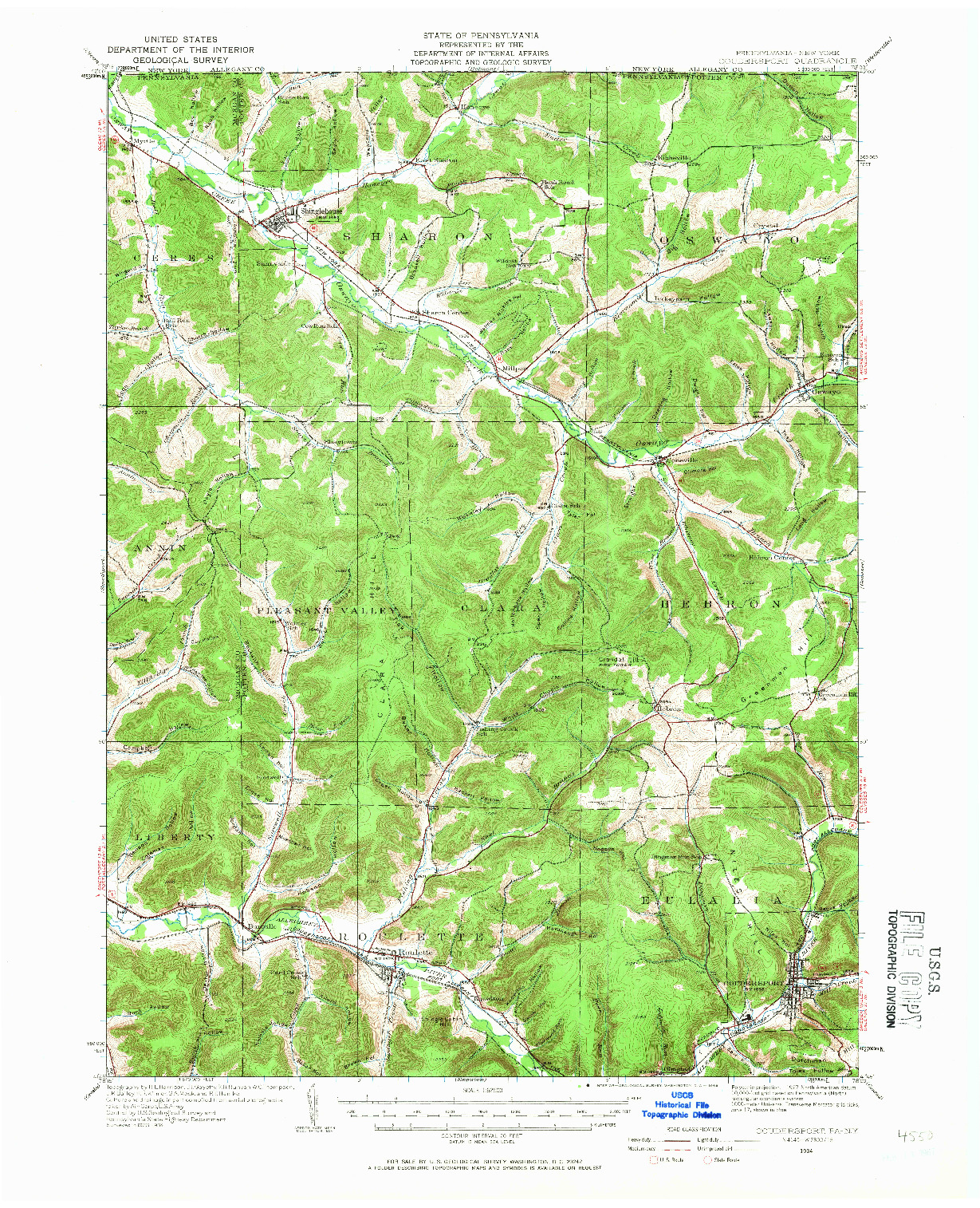 USGS 1:62500-SCALE QUADRANGLE FOR COUDERSPORT, PA 1934