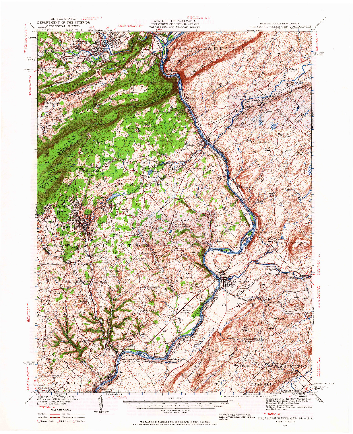 USGS 1:62500-SCALE QUADRANGLE FOR DELAWARE WATER GAP, PA 1936