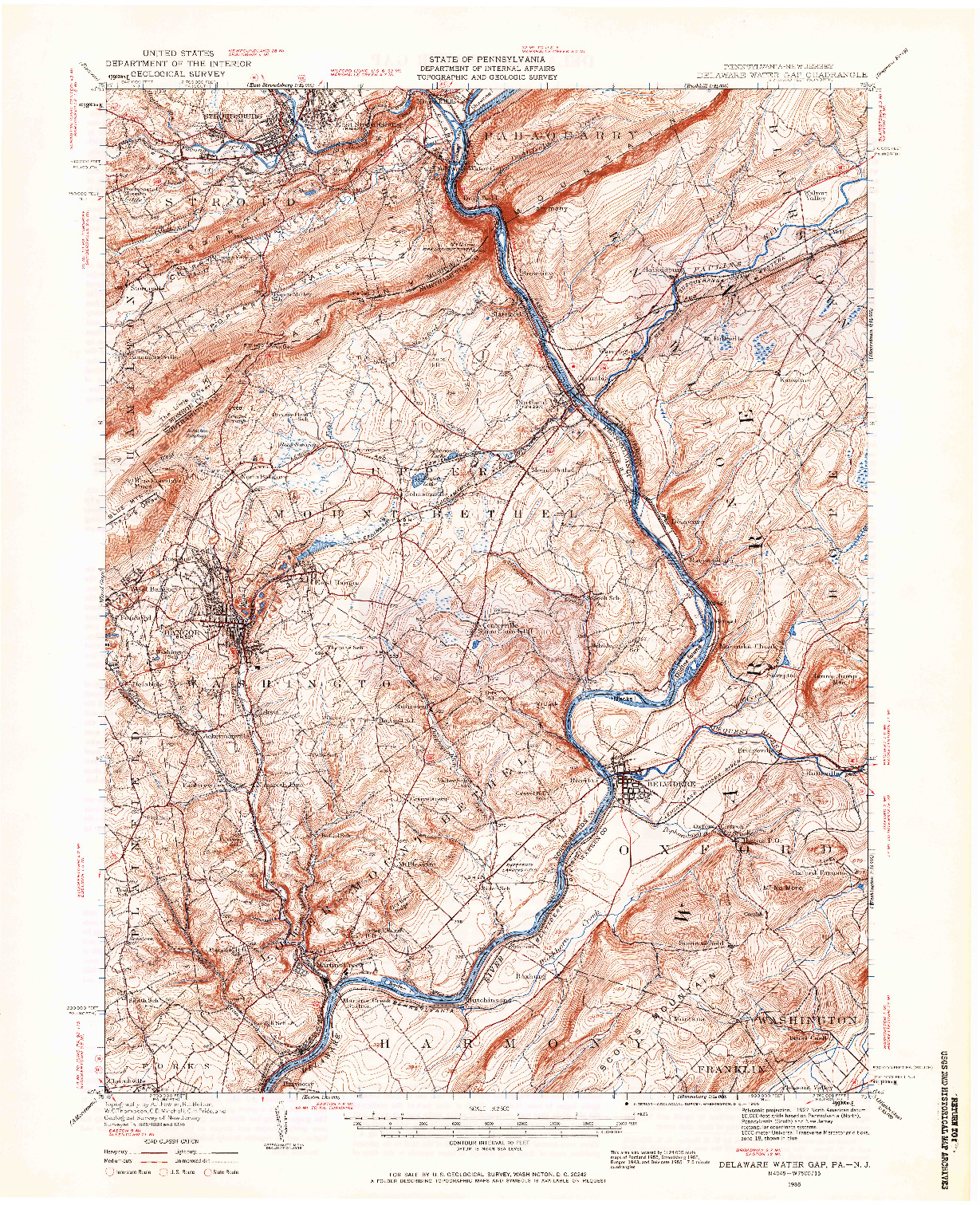 USGS 1:62500-SCALE QUADRANGLE FOR DELAWARE WATER GAP, PA 1936