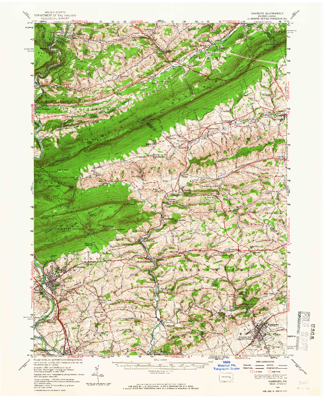 USGS 1:62500-SCALE QUADRANGLE FOR HAMBURG, PA 1956