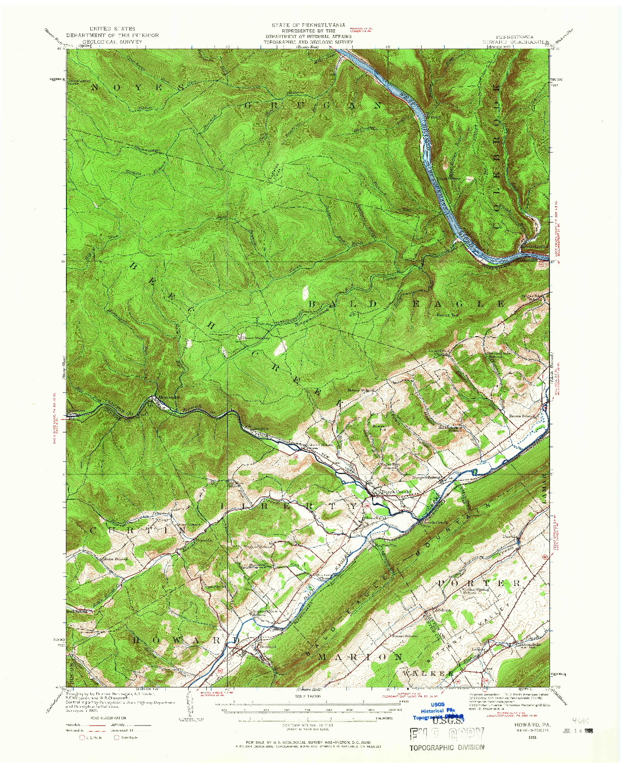 USGS 1:62500-SCALE QUADRANGLE FOR HOWARD, PA 1921