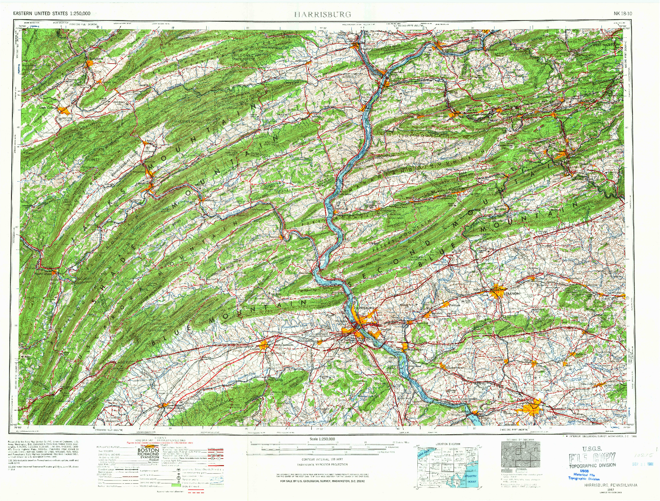 USGS 1:250000-SCALE QUADRANGLE FOR HARRISBURG, PA 1957