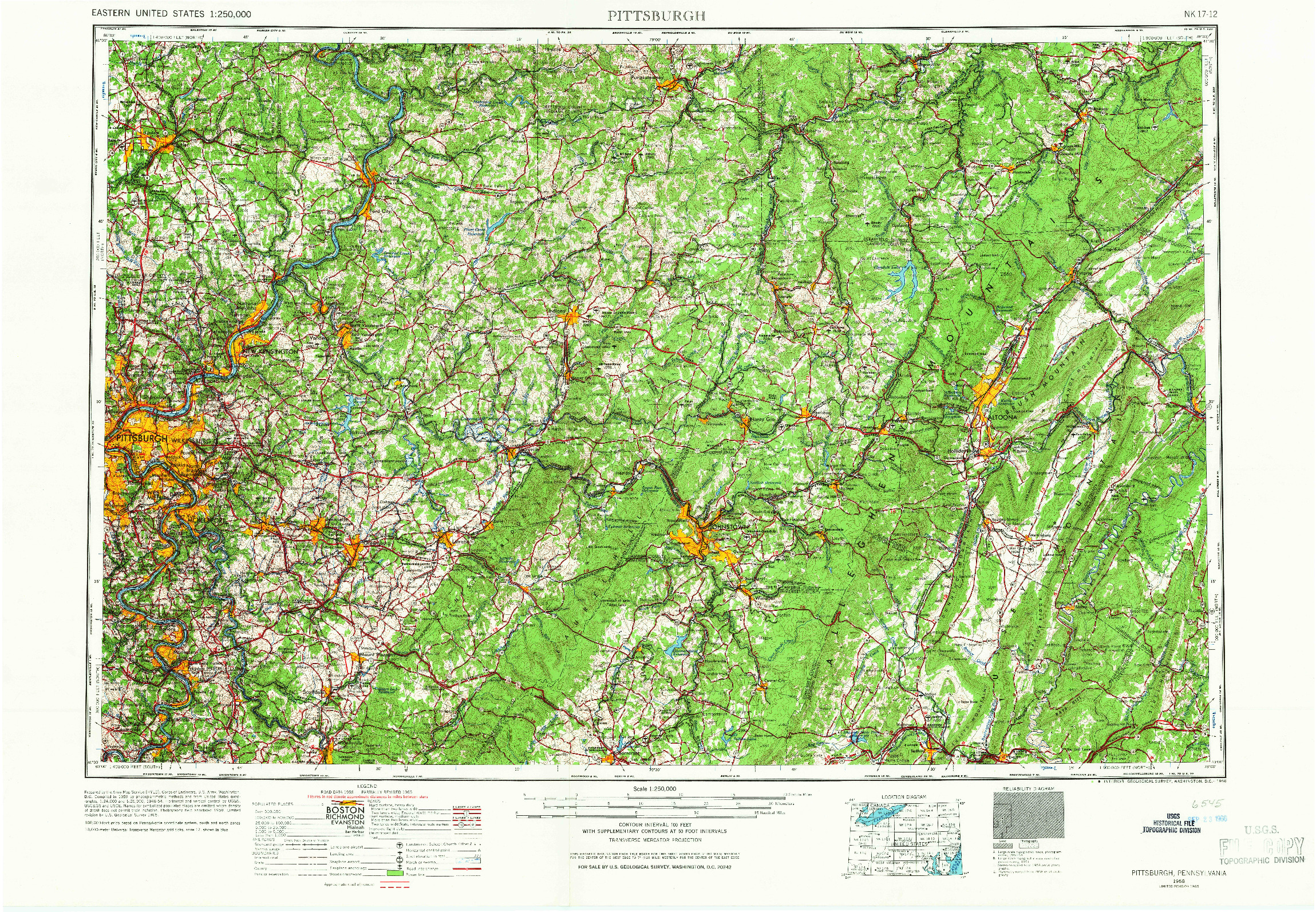 USGS 1:250000-SCALE QUADRANGLE FOR PITTSBURGH, PA 1958