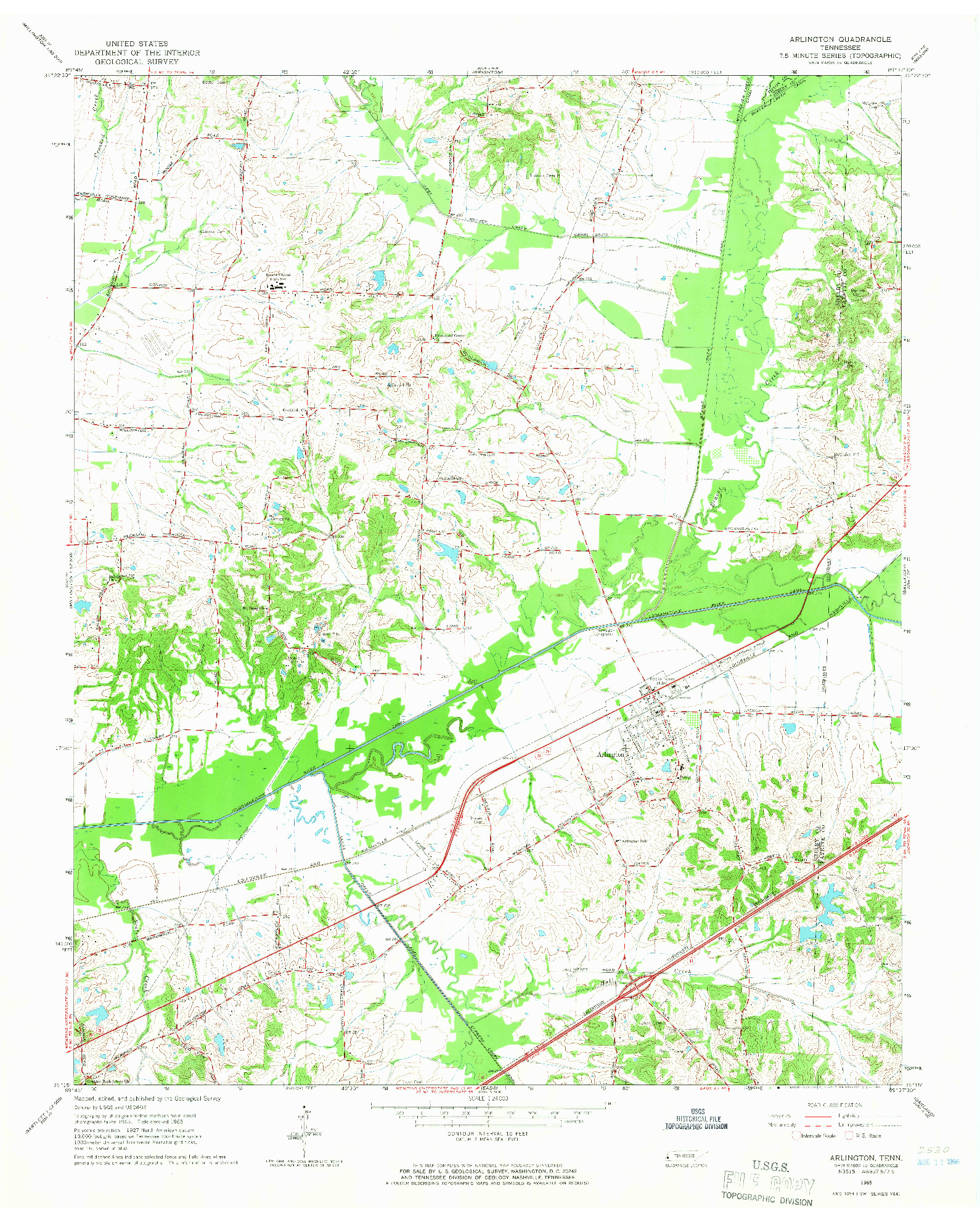 USGS 1:24000-SCALE QUADRANGLE FOR ARLINGTON, TN 1965