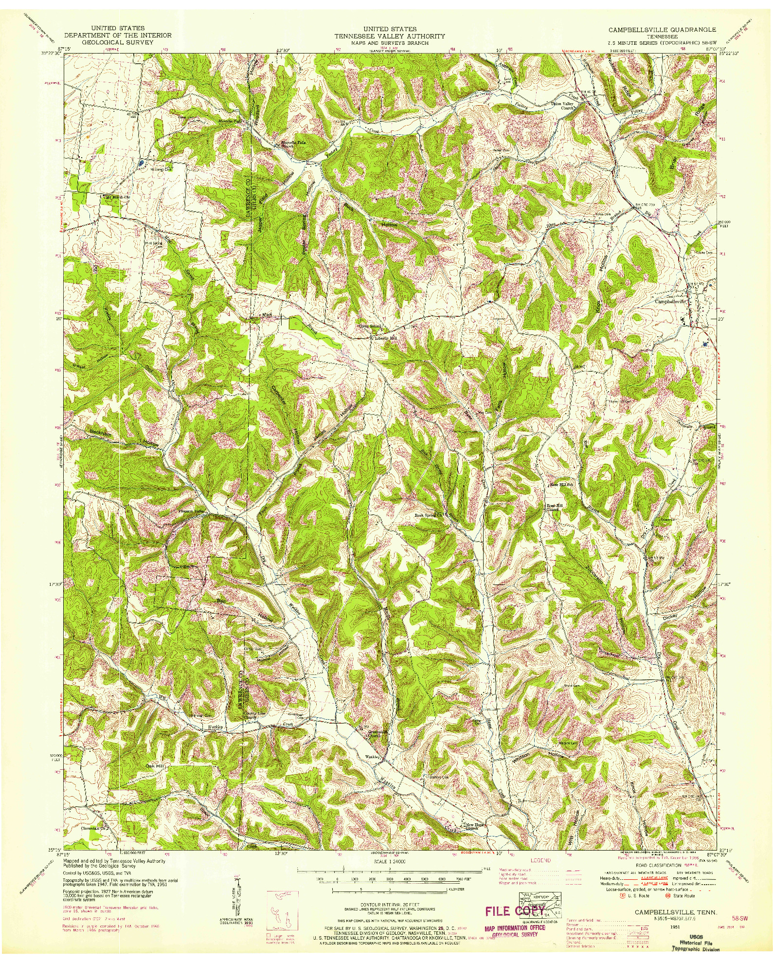 USGS 1:24000-SCALE QUADRANGLE FOR CAMPBELLSVILLE, TN 1951