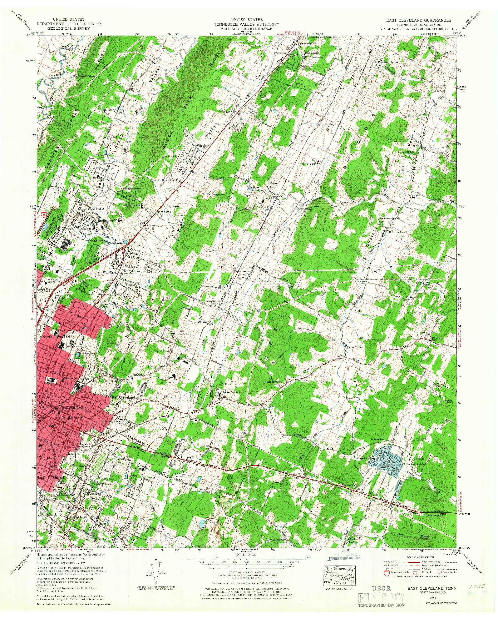 USGS 1:24000-SCALE QUADRANGLE FOR EAST CLEVELAND, TN 1965