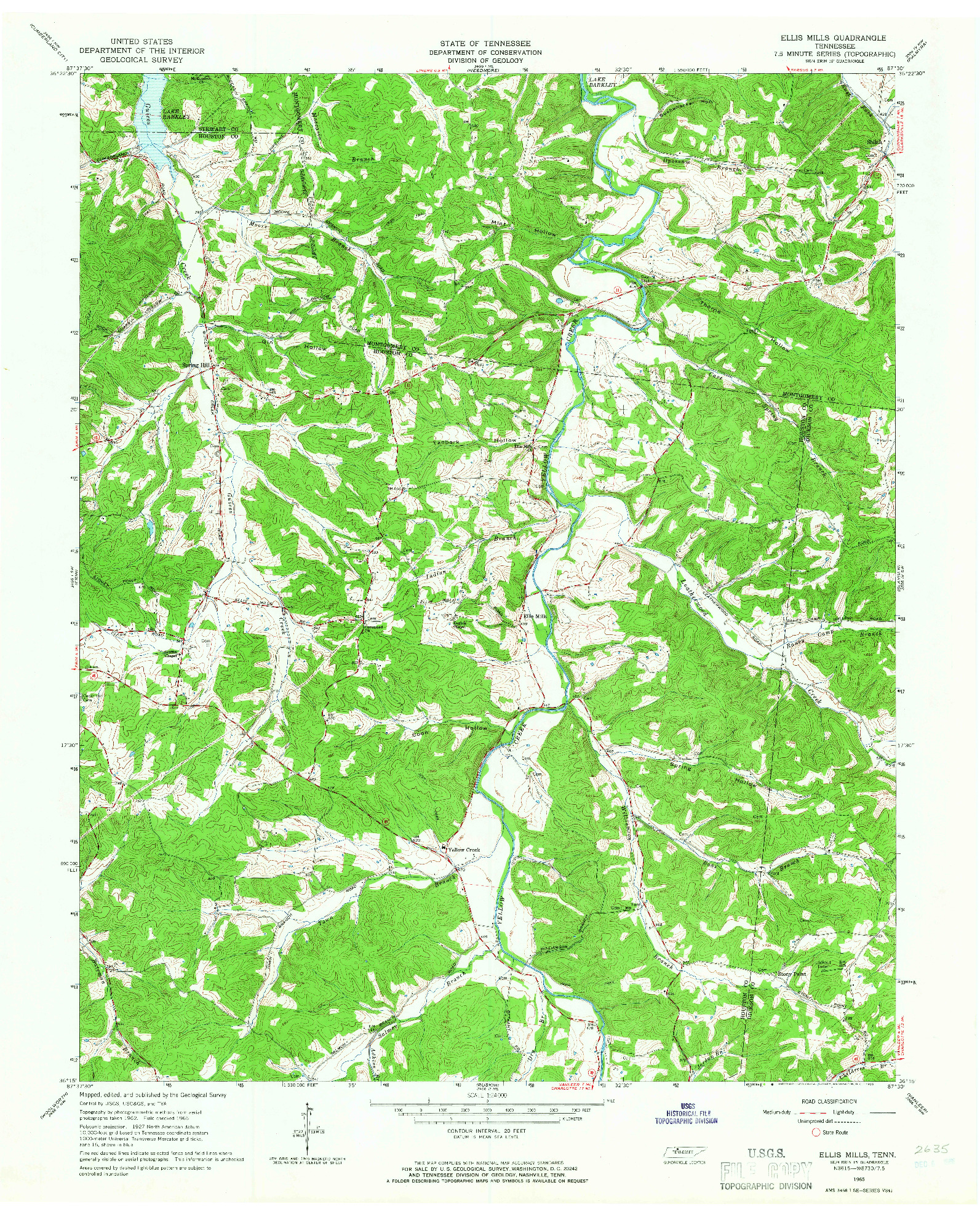 USGS 1:24000-SCALE QUADRANGLE FOR ELLIS MILLS, TN 1965