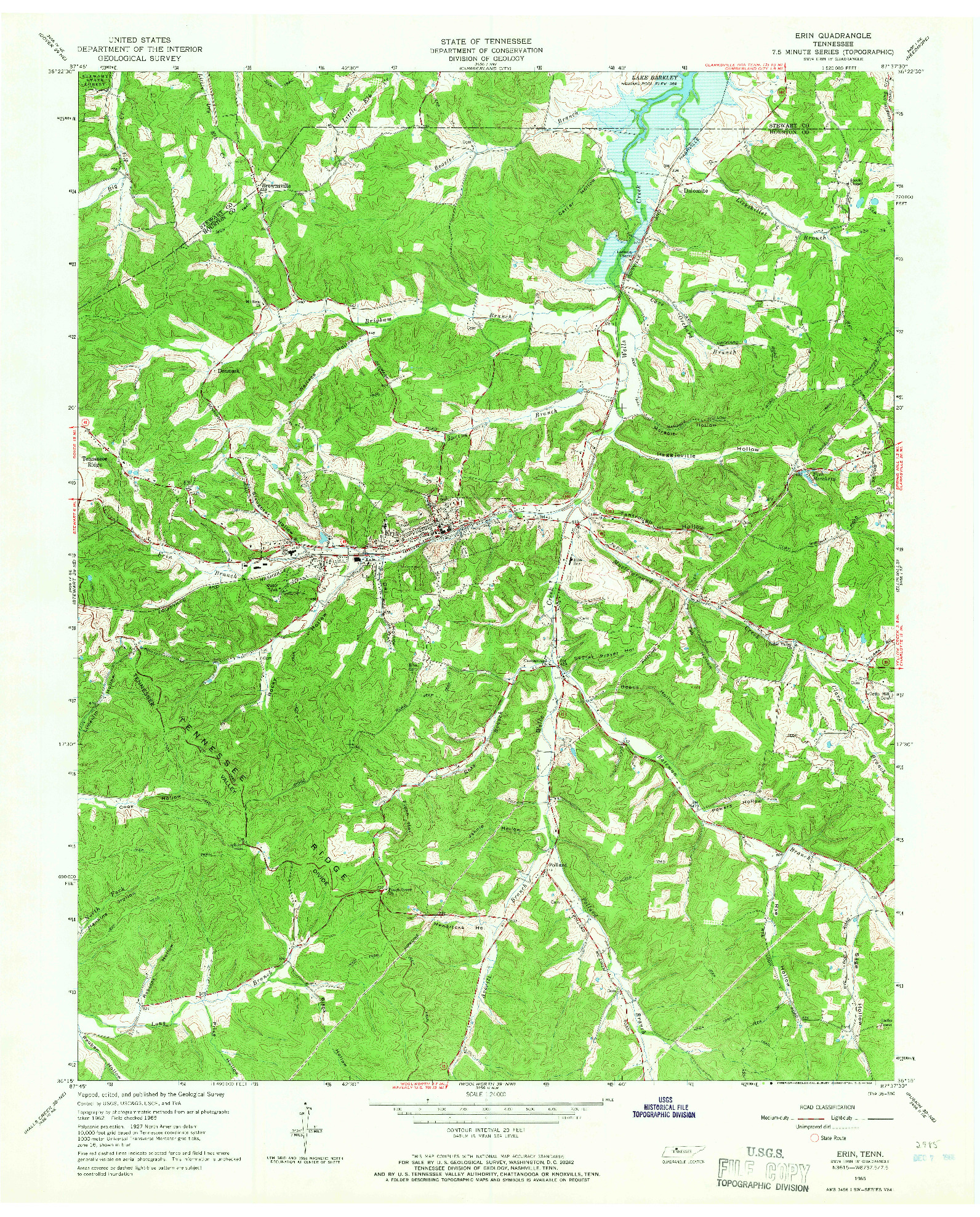 USGS 1:24000-SCALE QUADRANGLE FOR ERIN, TN 1965