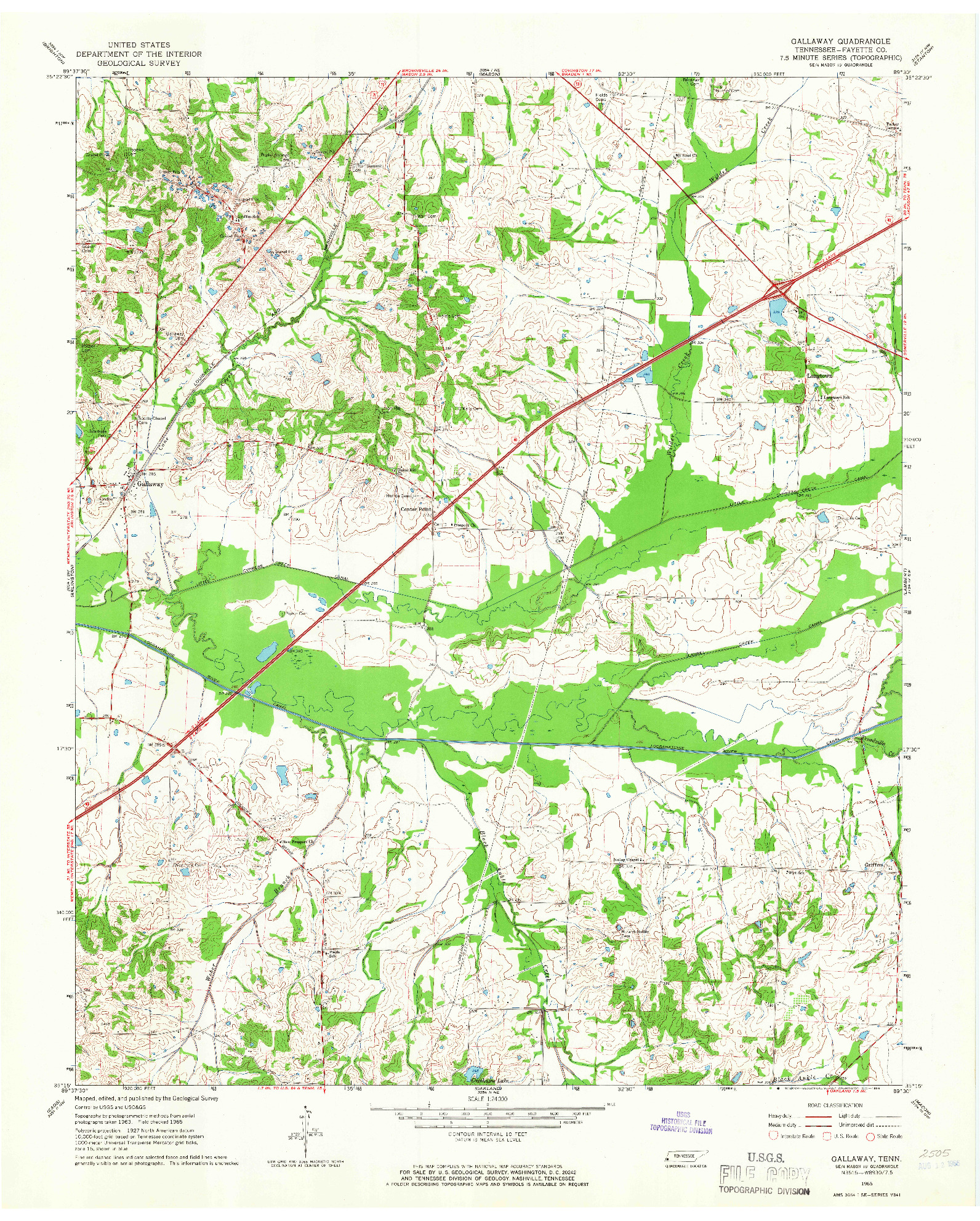 USGS 1:24000-SCALE QUADRANGLE FOR GALLAWAY, TN 1965