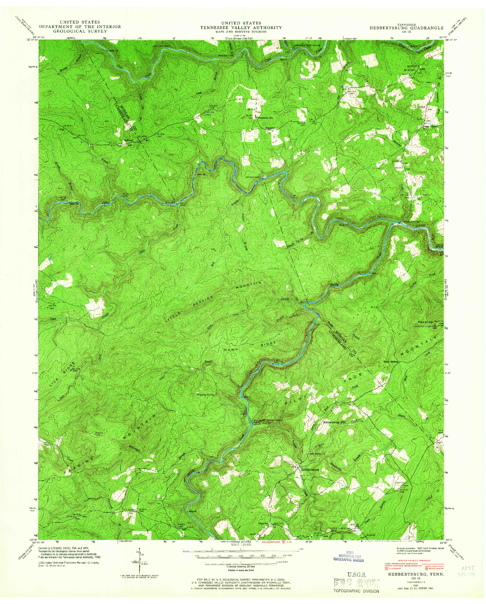 USGS 1:24000-SCALE QUADRANGLE FOR HEBBERTSBURG, TN 1943