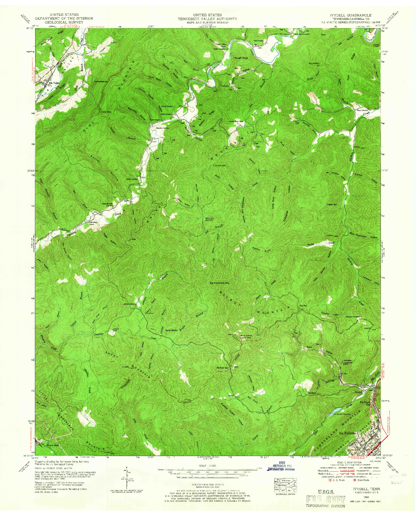USGS 1:24000-SCALE QUADRANGLE FOR IVYDELL, TN 1952