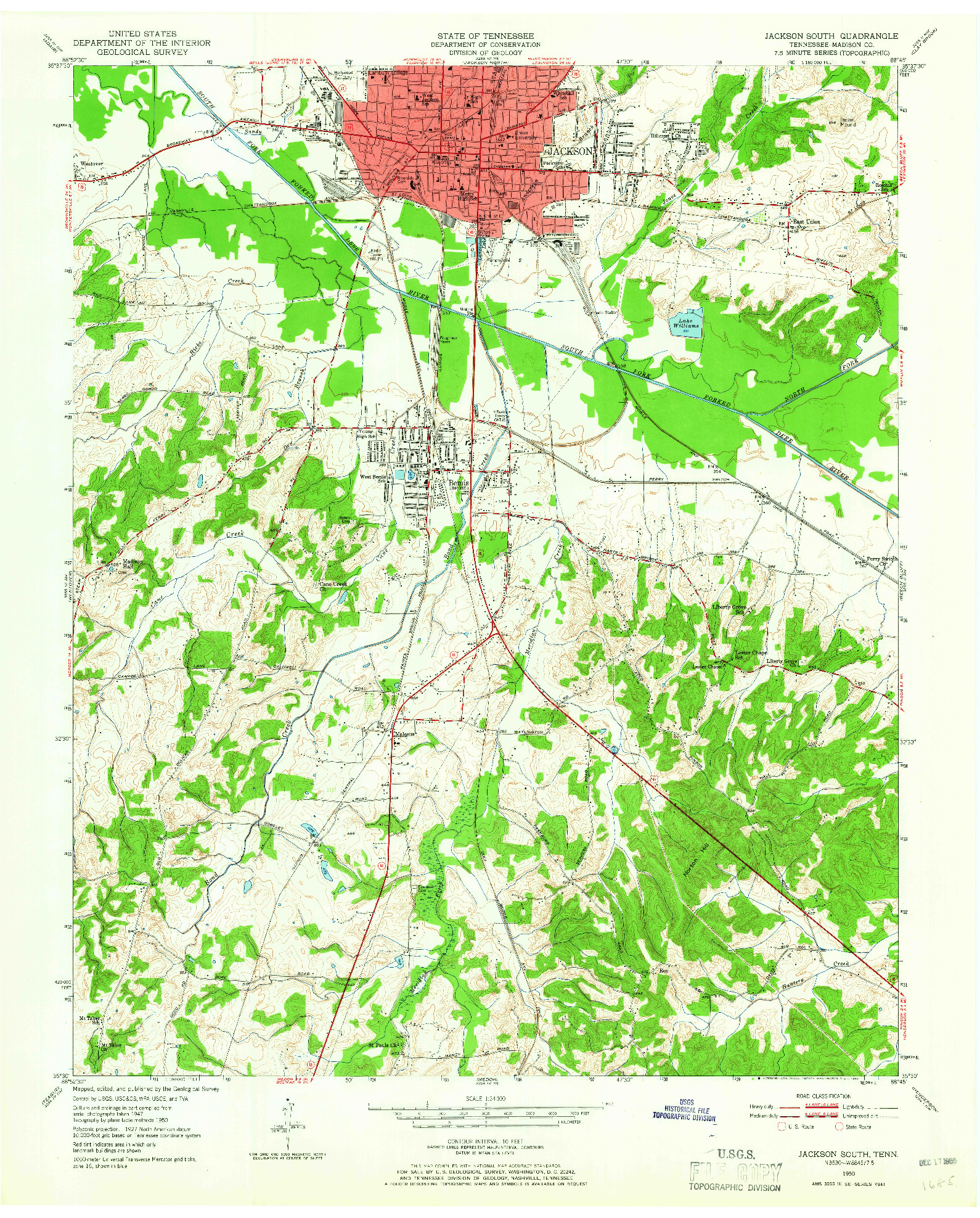 USGS 1:24000-SCALE QUADRANGLE FOR JACKSON SOUTH, TN 1950