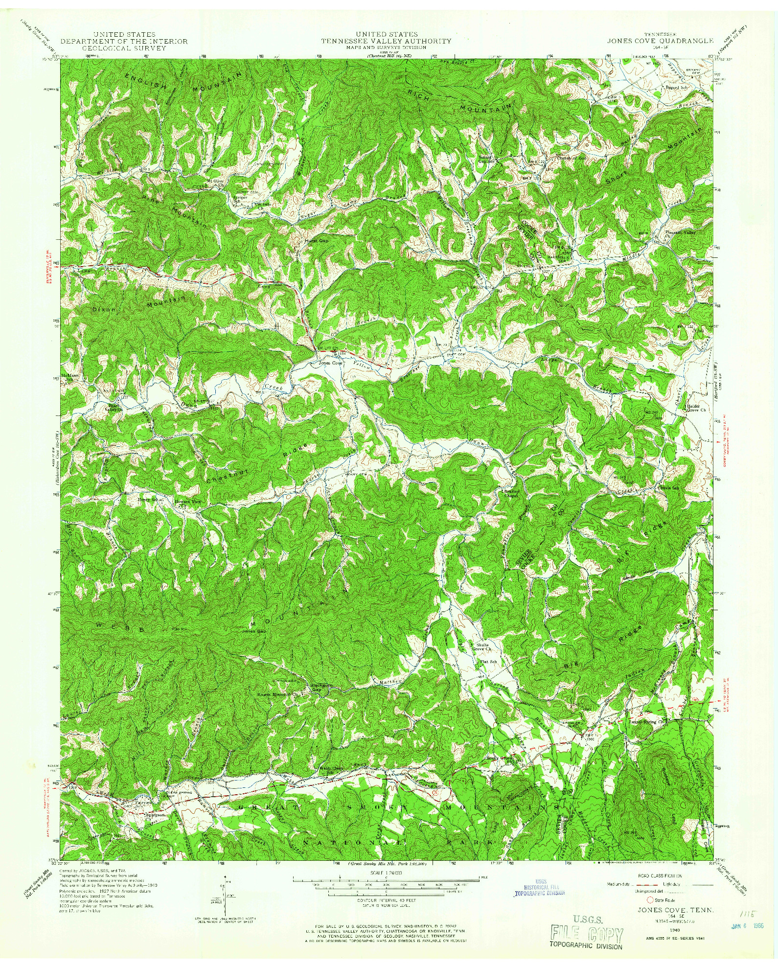 USGS 1:24000-SCALE QUADRANGLE FOR JONES COVE, TN 1940