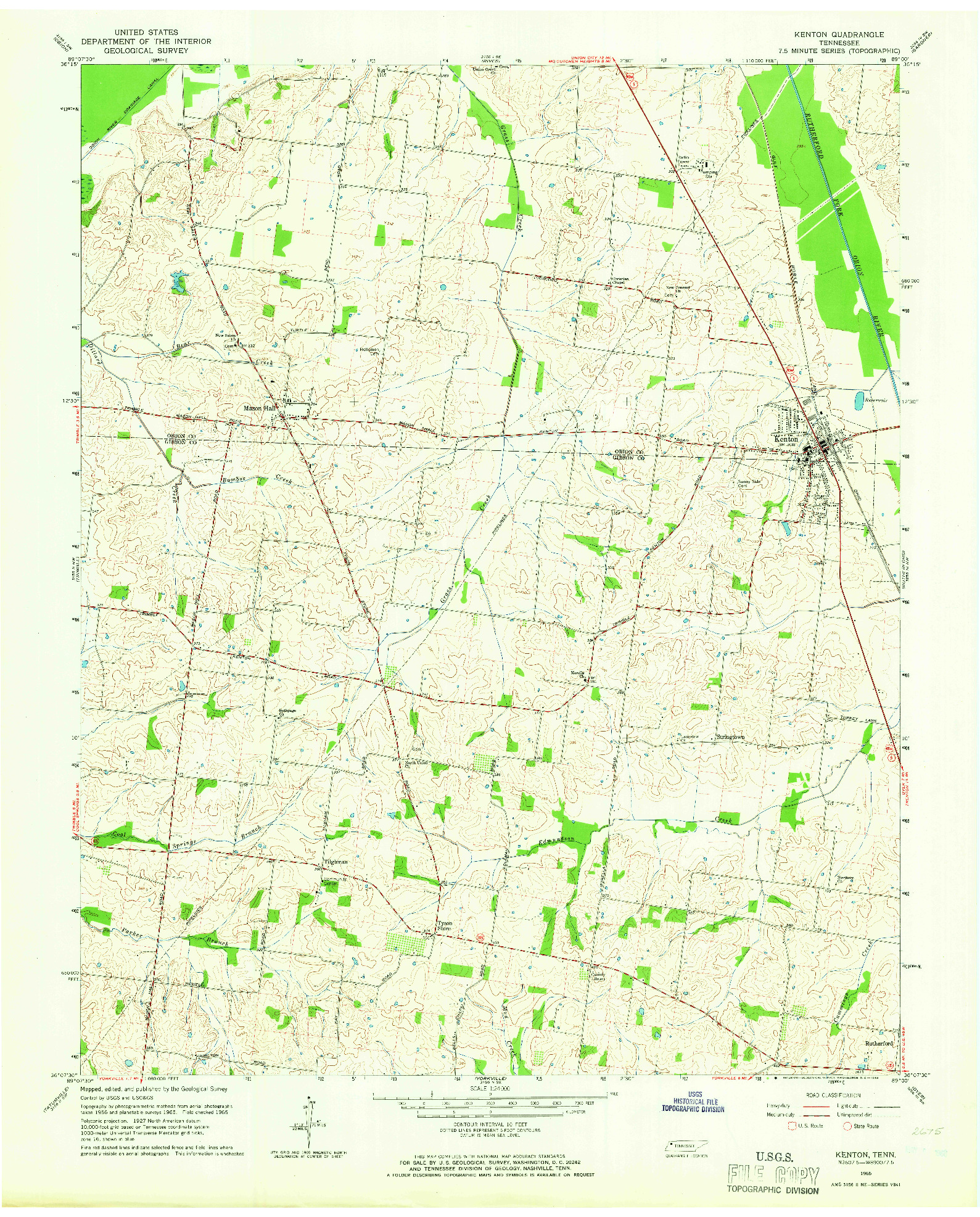 USGS 1:24000-SCALE QUADRANGLE FOR KENTON, TN 1965