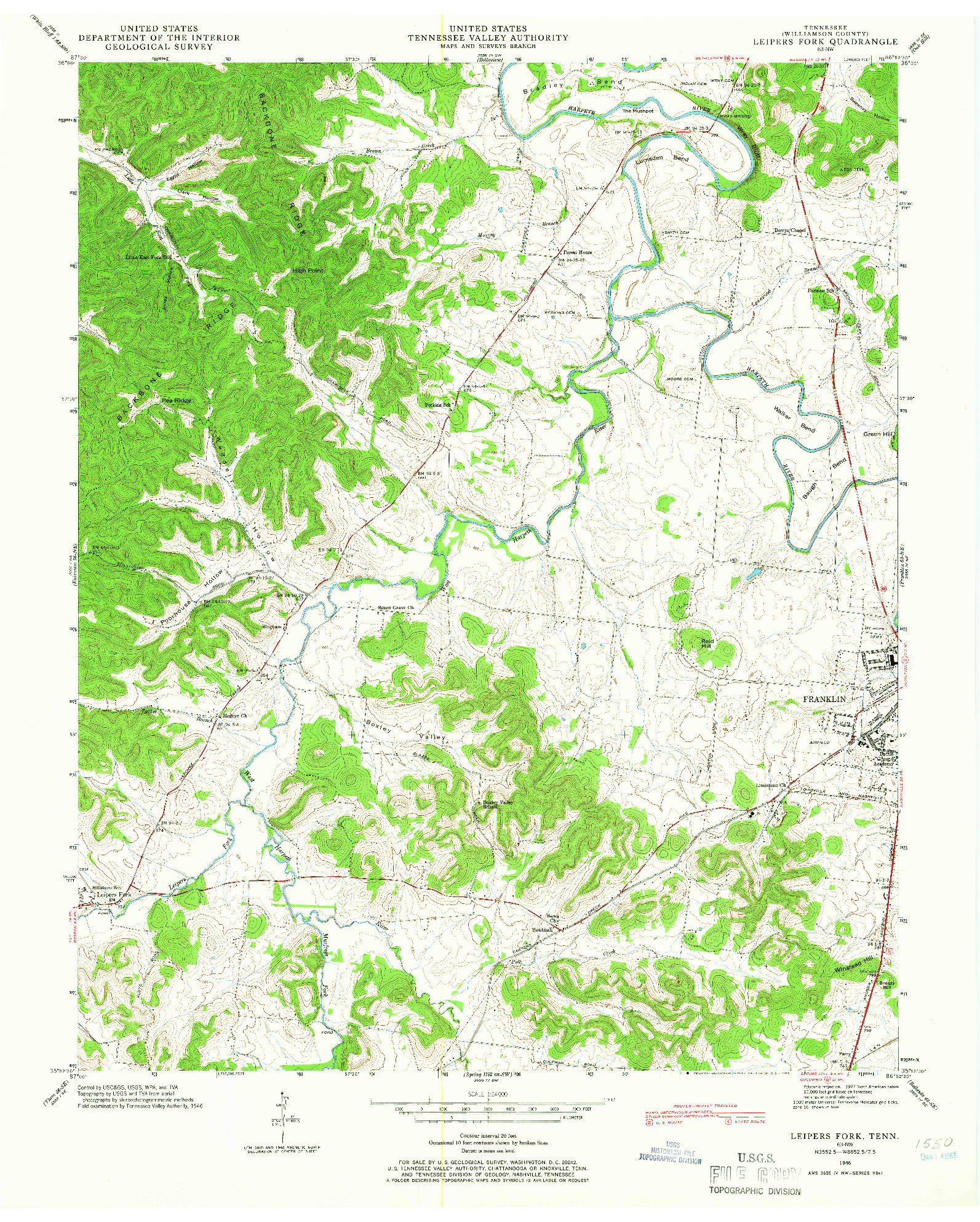 USGS 1:24000-SCALE QUADRANGLE FOR LEIPERS FORK, TN 1946