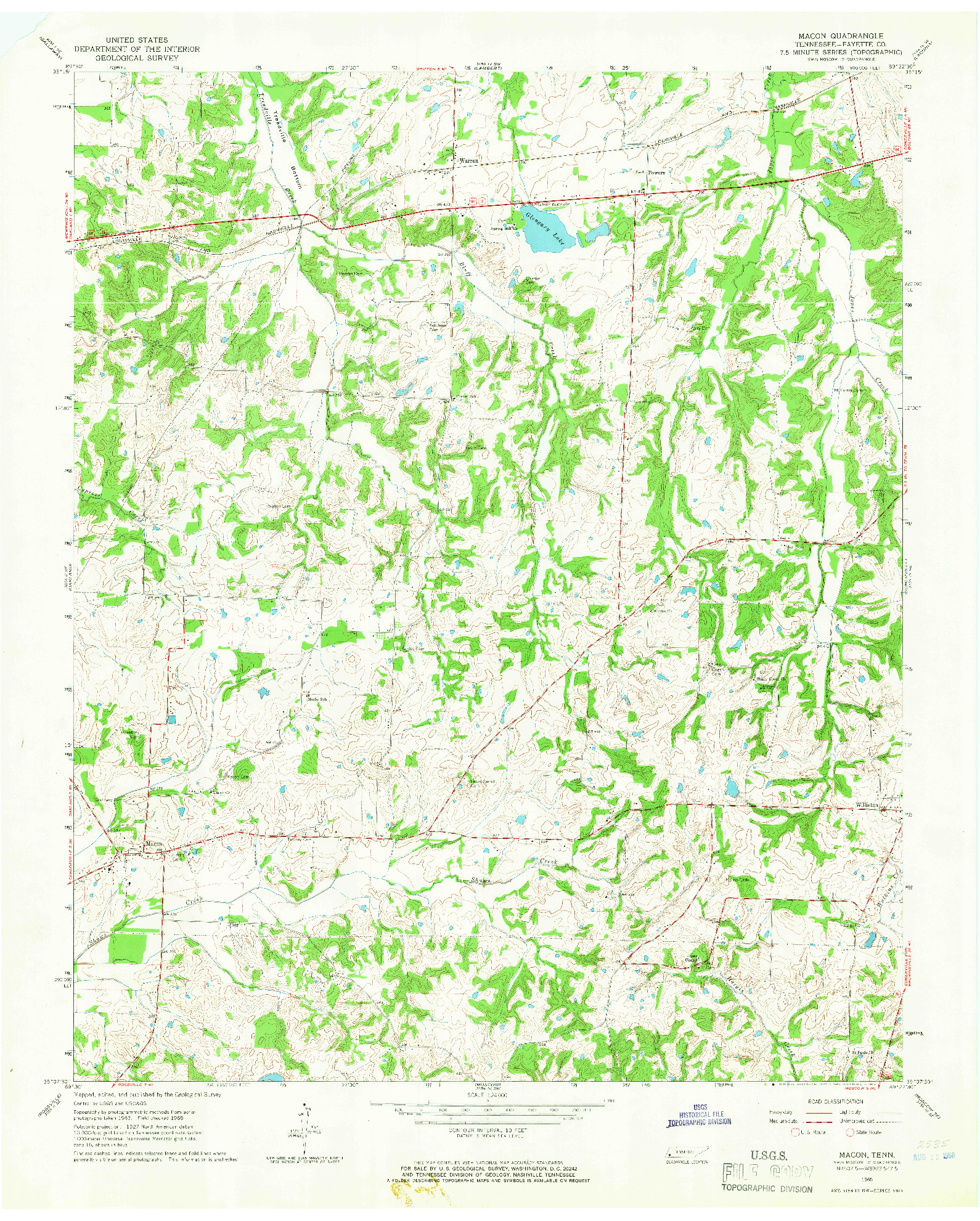 USGS 1:24000-SCALE QUADRANGLE FOR MACON, TN 1965