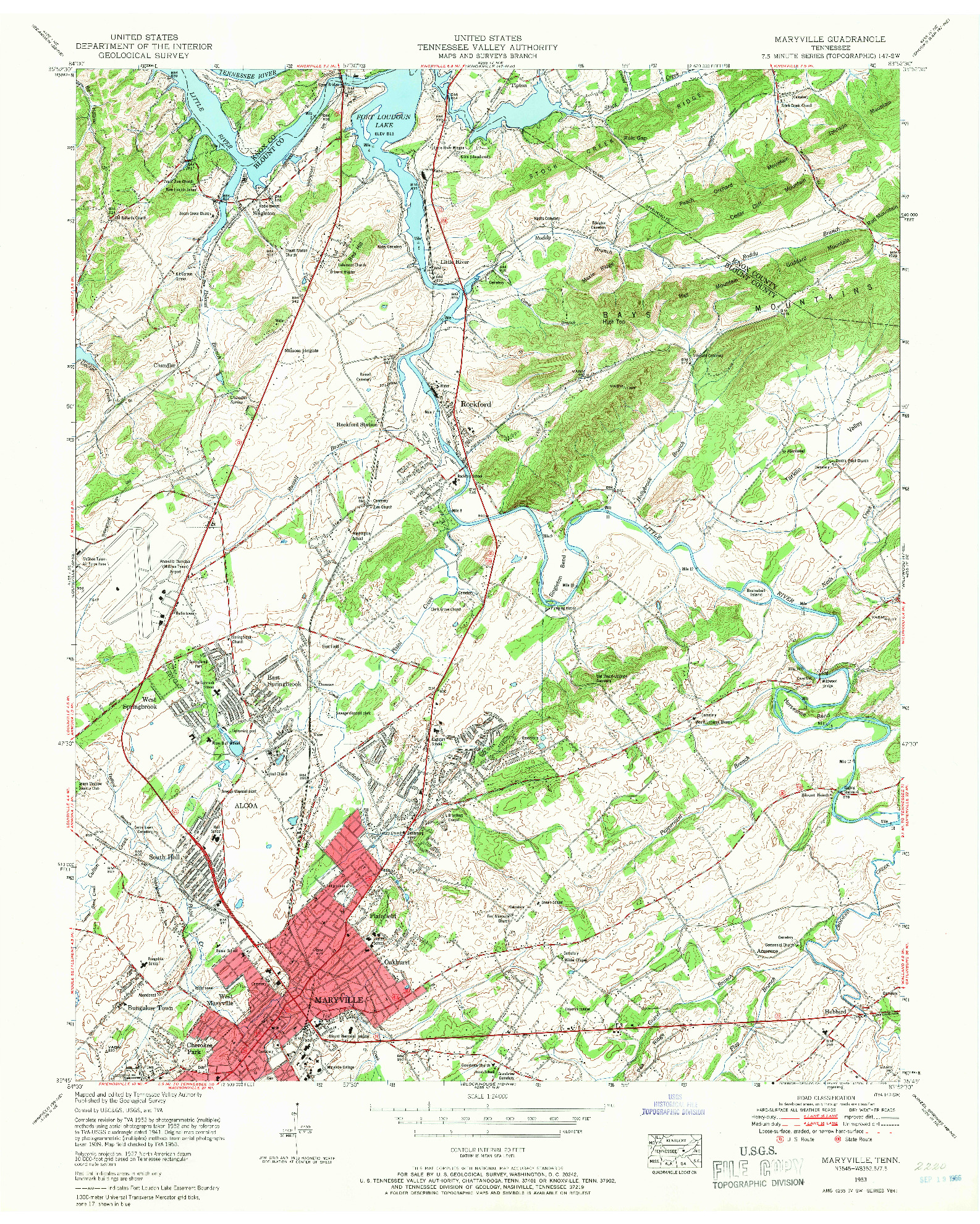 USGS 1:24000-SCALE QUADRANGLE FOR MARYVILLE, TN 1953