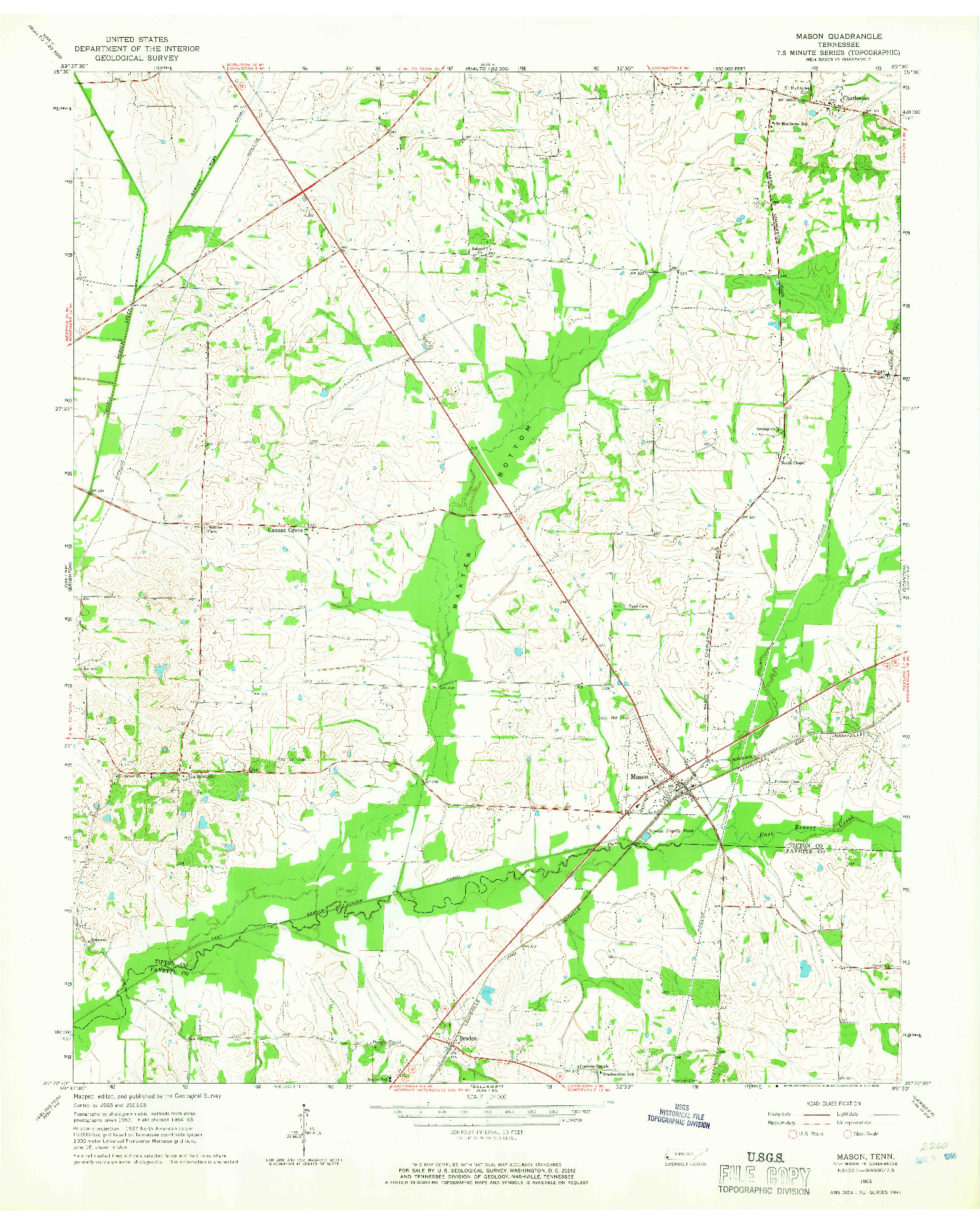 USGS 1:24000-SCALE QUADRANGLE FOR MASON, TN 1965