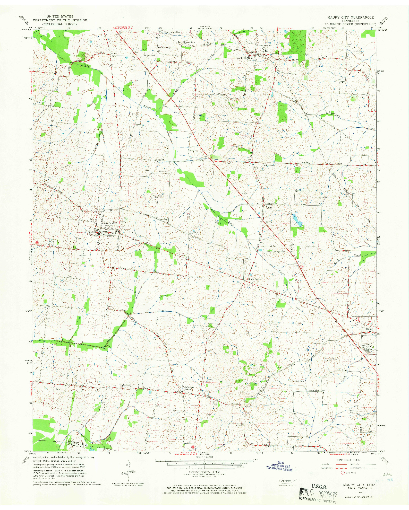 USGS 1:24000-SCALE QUADRANGLE FOR MAURY CITY, TN 1964