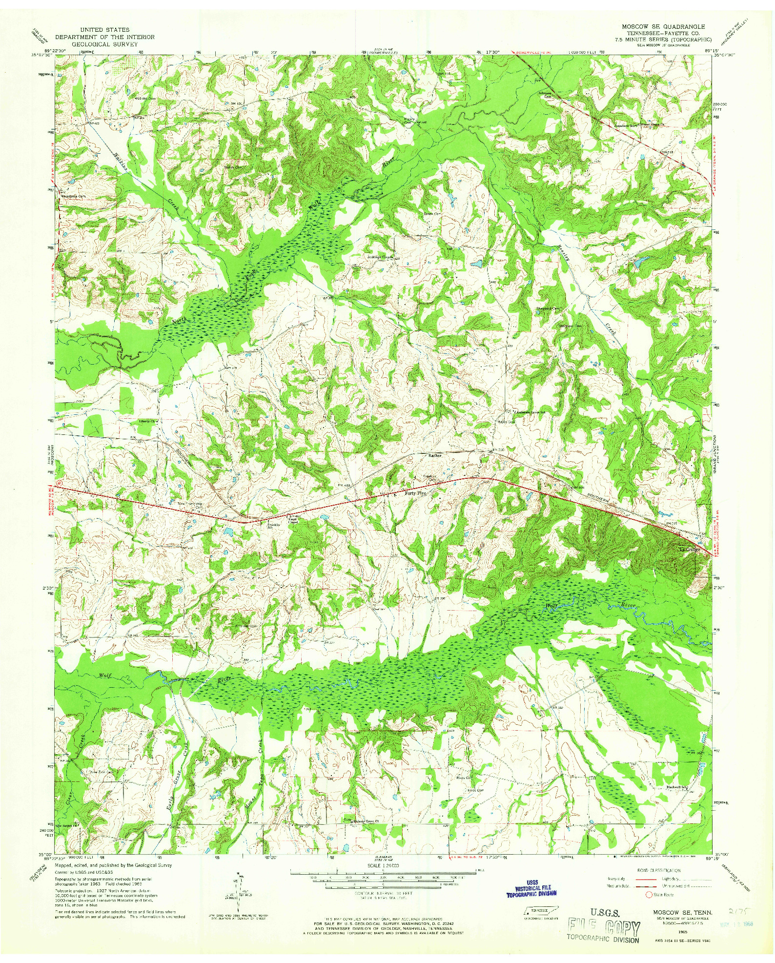 USGS 1:24000-SCALE QUADRANGLE FOR MOSCOW SE, TN 1965