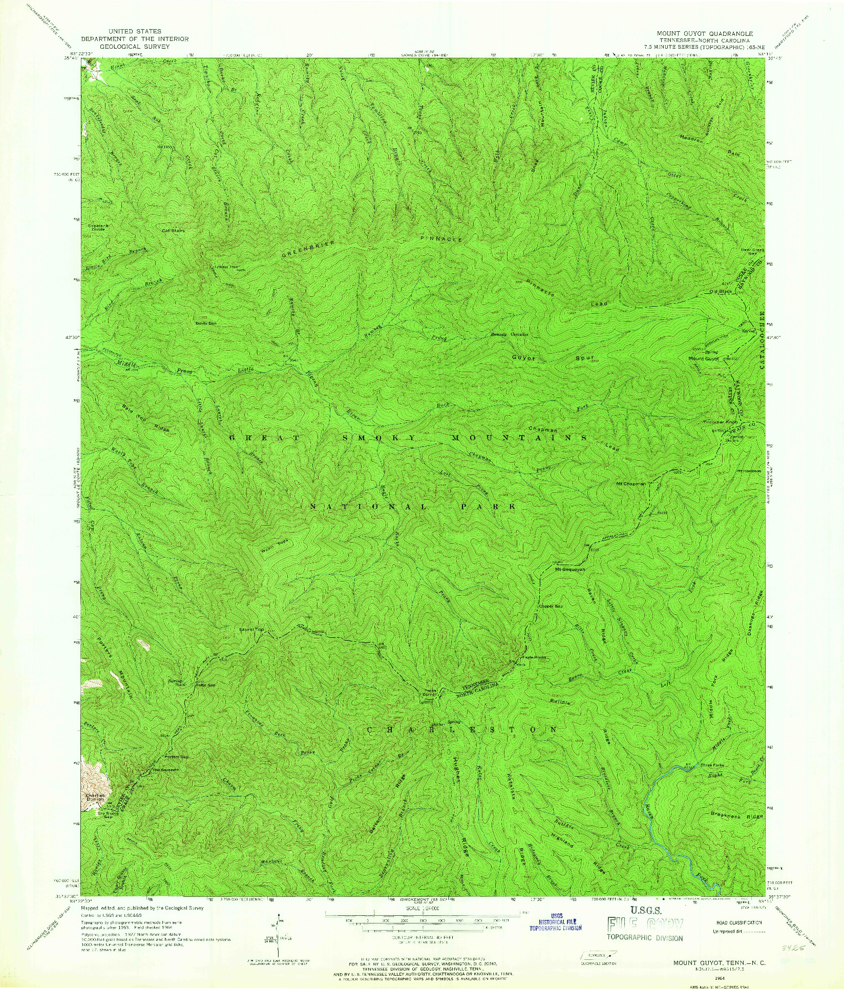 USGS 1:24000-SCALE QUADRANGLE FOR MOUNT GUYOT, TN 1964