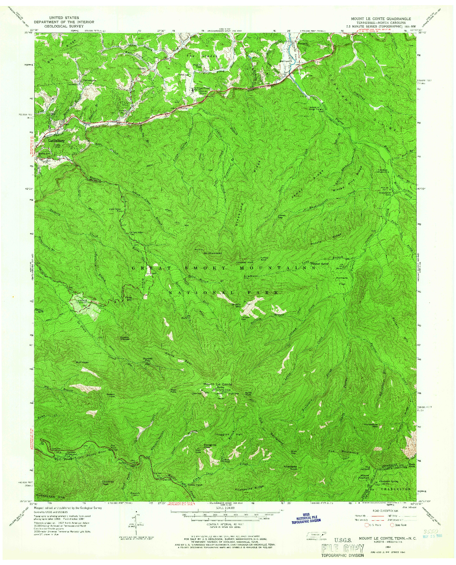 USGS 1:24000-SCALE QUADRANGLE FOR MOUNT LE CONTE, TN 1964